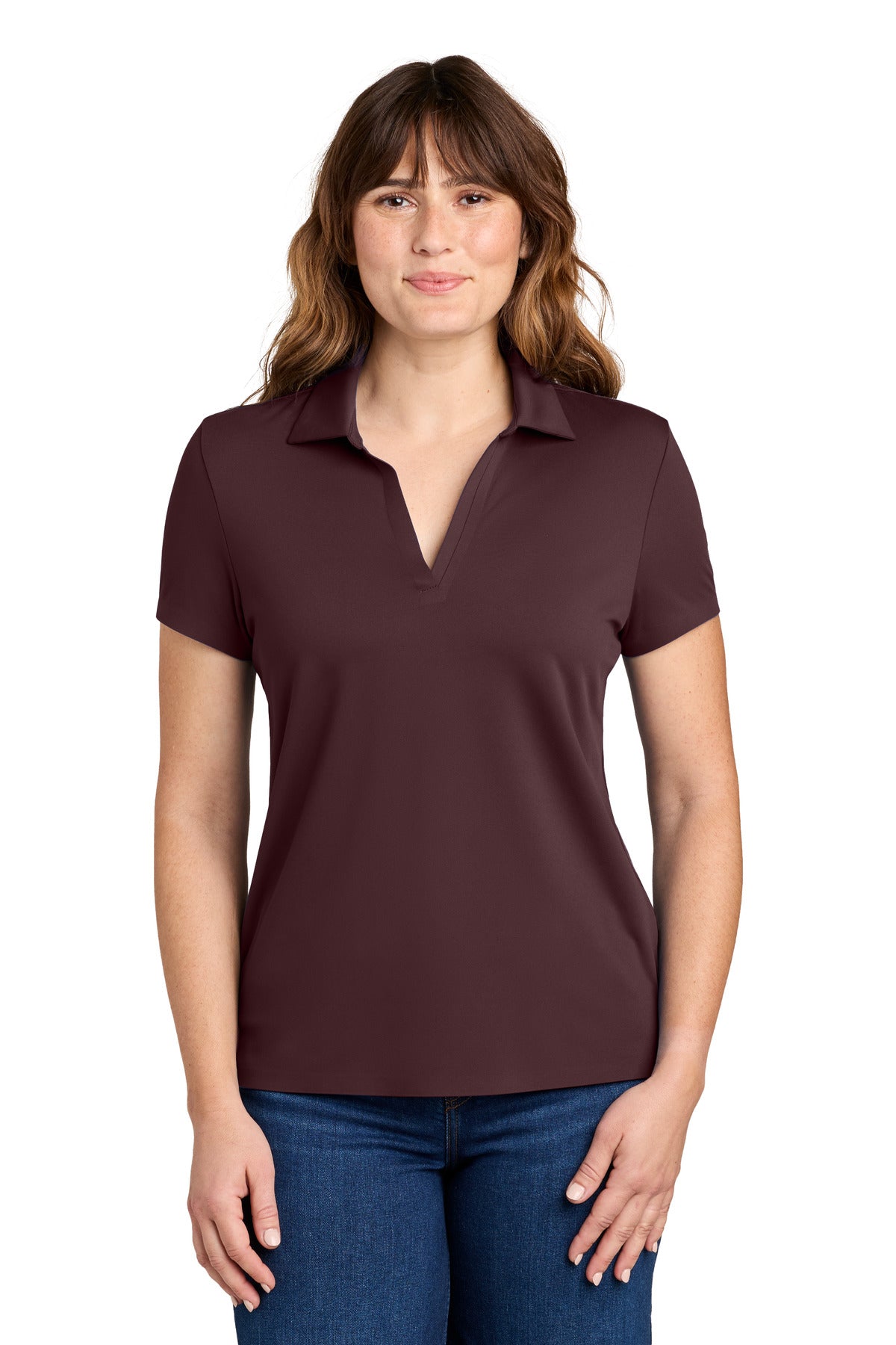 Custom Dark Fig Women's Alta Polo MRAW110, personalized by SanCanDo Swag in Argyle, TX