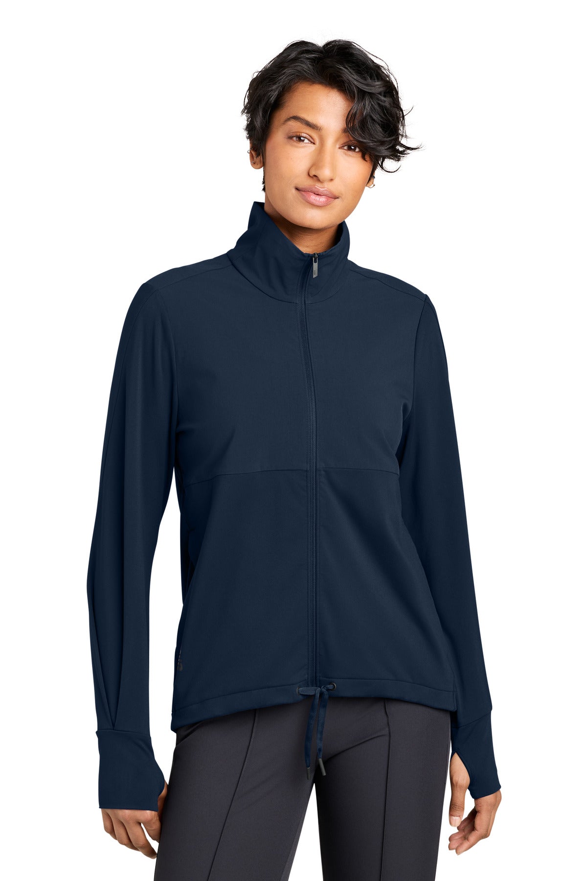Custom Indigo Navy Women's Kivu Hybrid Full-Zip Jacket MRAW231, personalized by SanCanDo Swag in Argyle, TX