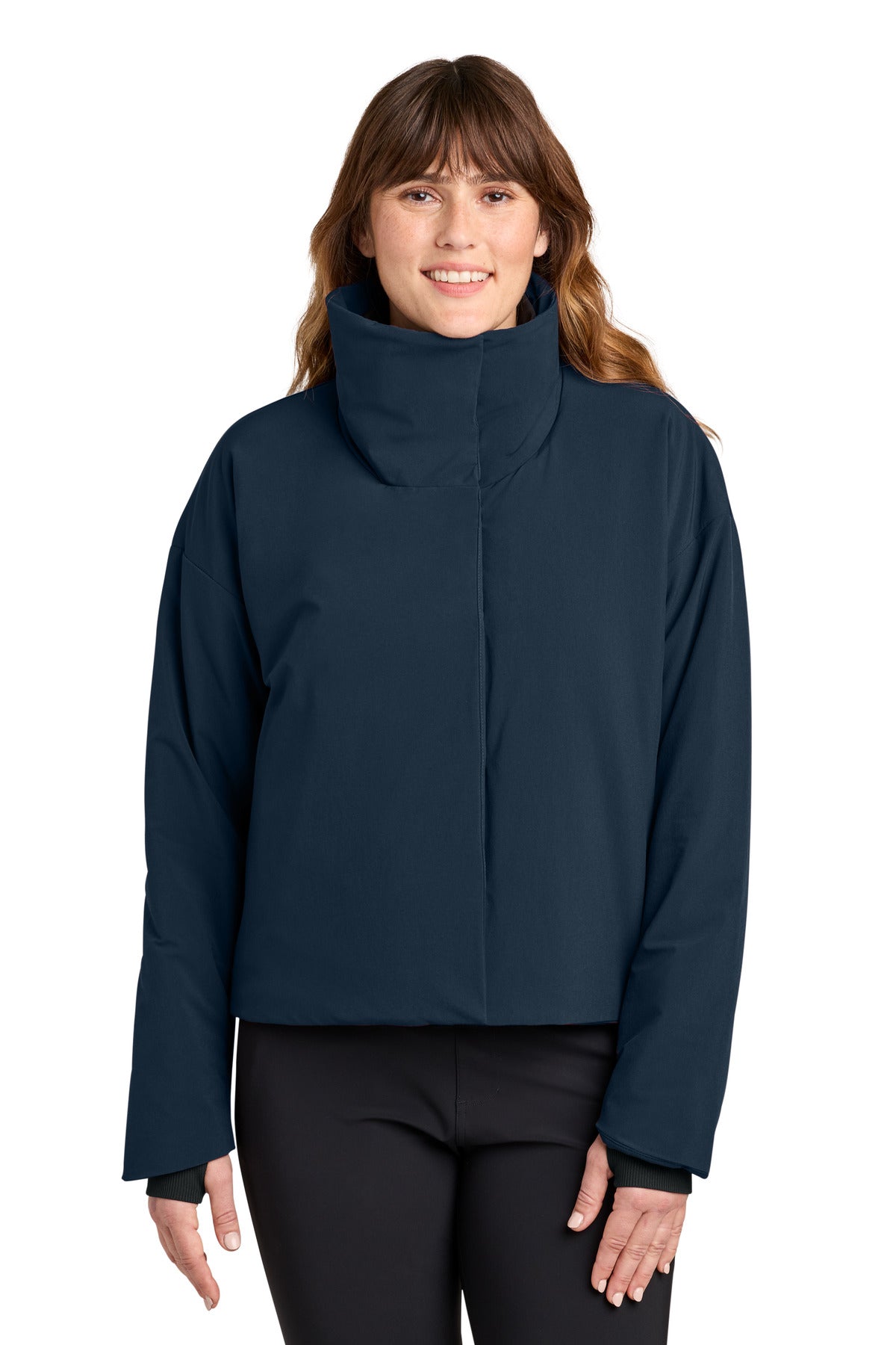 Custom Indigo Navy Women's Sashiko Full-Zip Stretch Puffy MRAW440, personalized by SanCanDo Swag in Argyle, TX