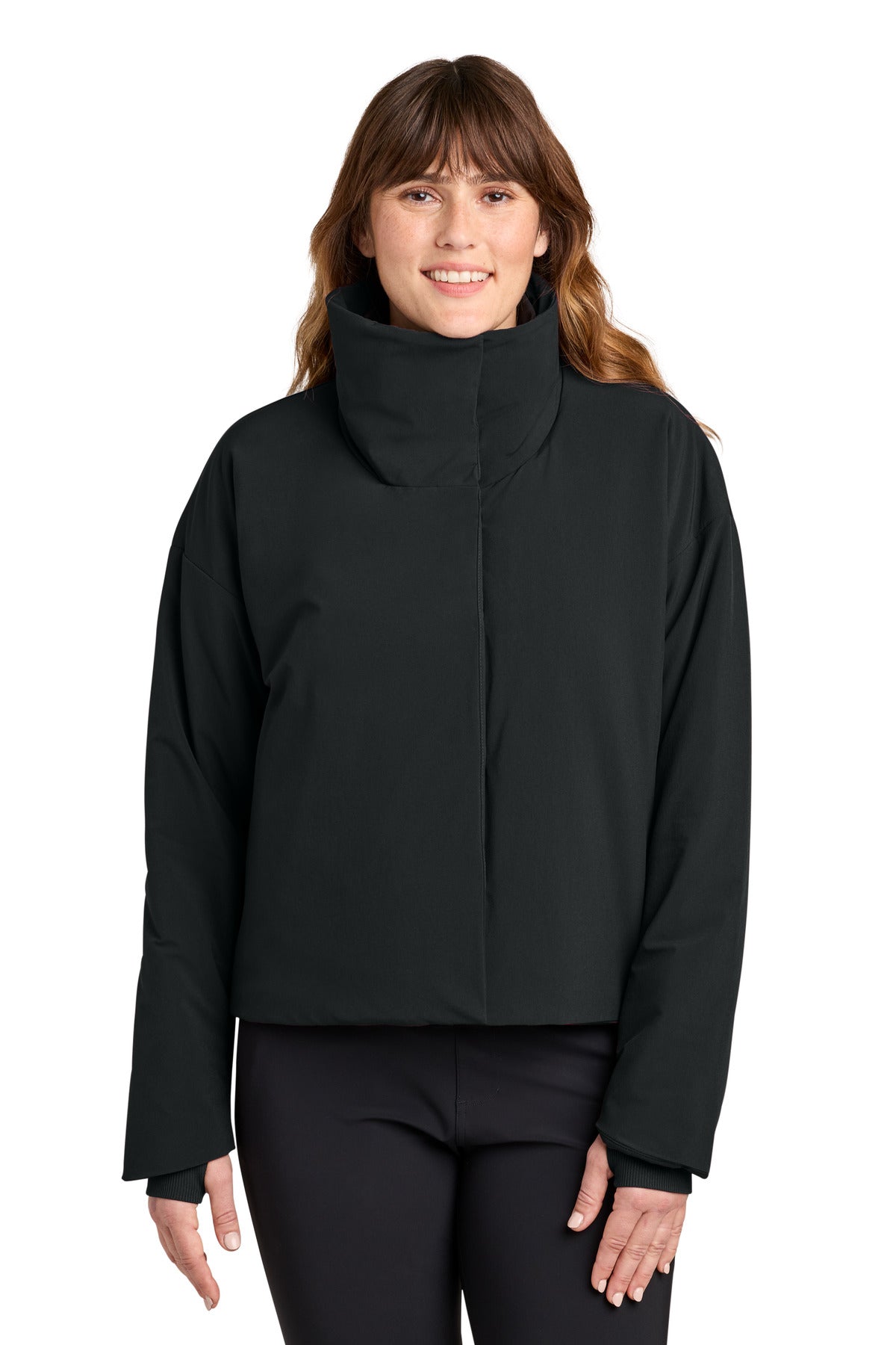 Custom Pitch Black Women's Sashiko Full-Zip Stretch Puffy MRAW440, personalized by SanCanDo Swag in Argyle, TX