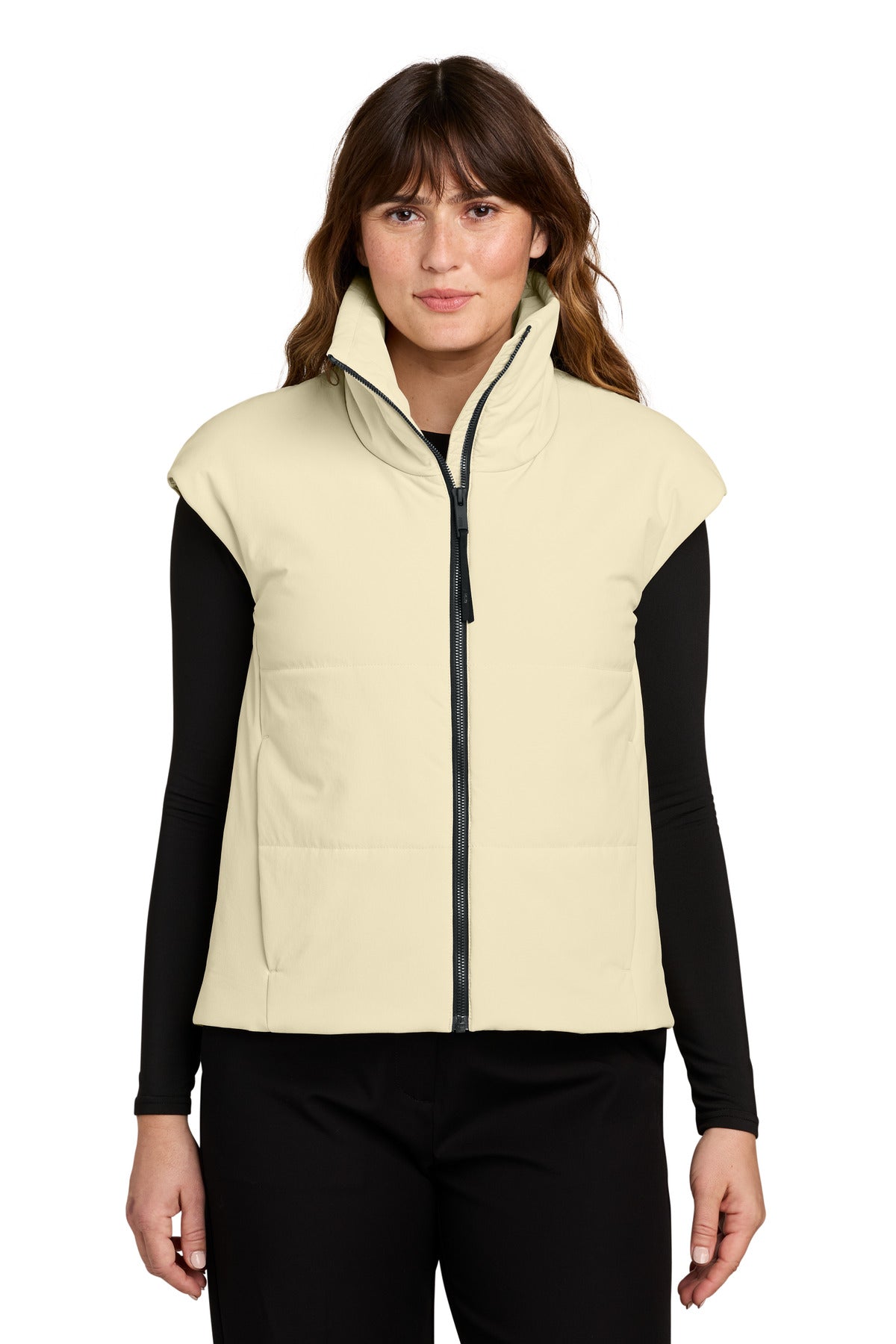 Custom Alabaster Women's Sashiko Stretch Puffy Vest MRAW442, personalized by SanCanDo Swag in Argyle, TX