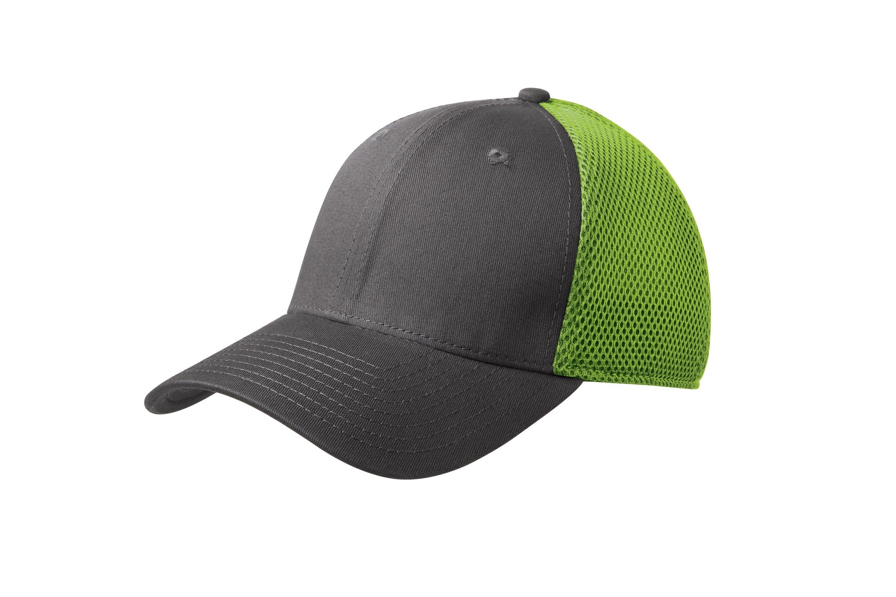 Custom Graphite/ Cyber Green Stretch Mesh Cap NE1020, personalized by SanCanDo Swag in Argyle, TX