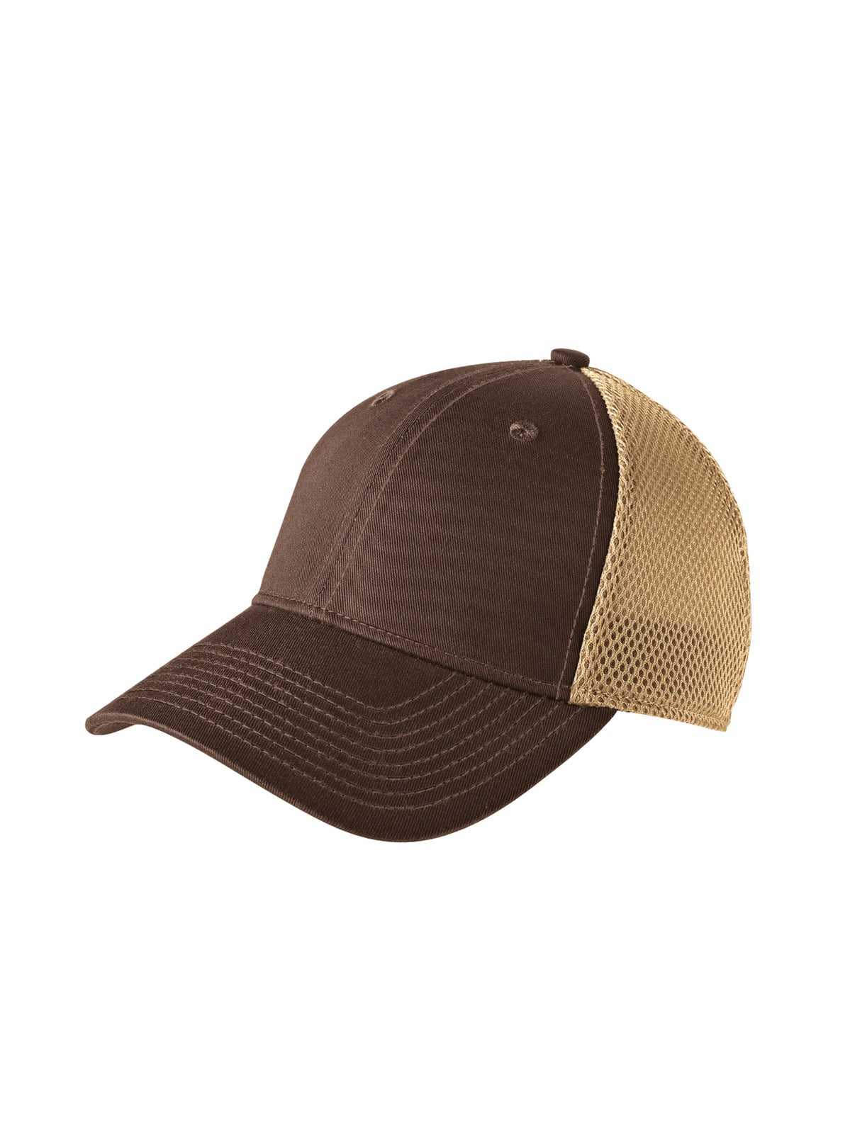 Custom Chocolate/ Khaki Stretch Mesh Cap NE1020, personalized by SanCanDo Swag in Argyle, TX