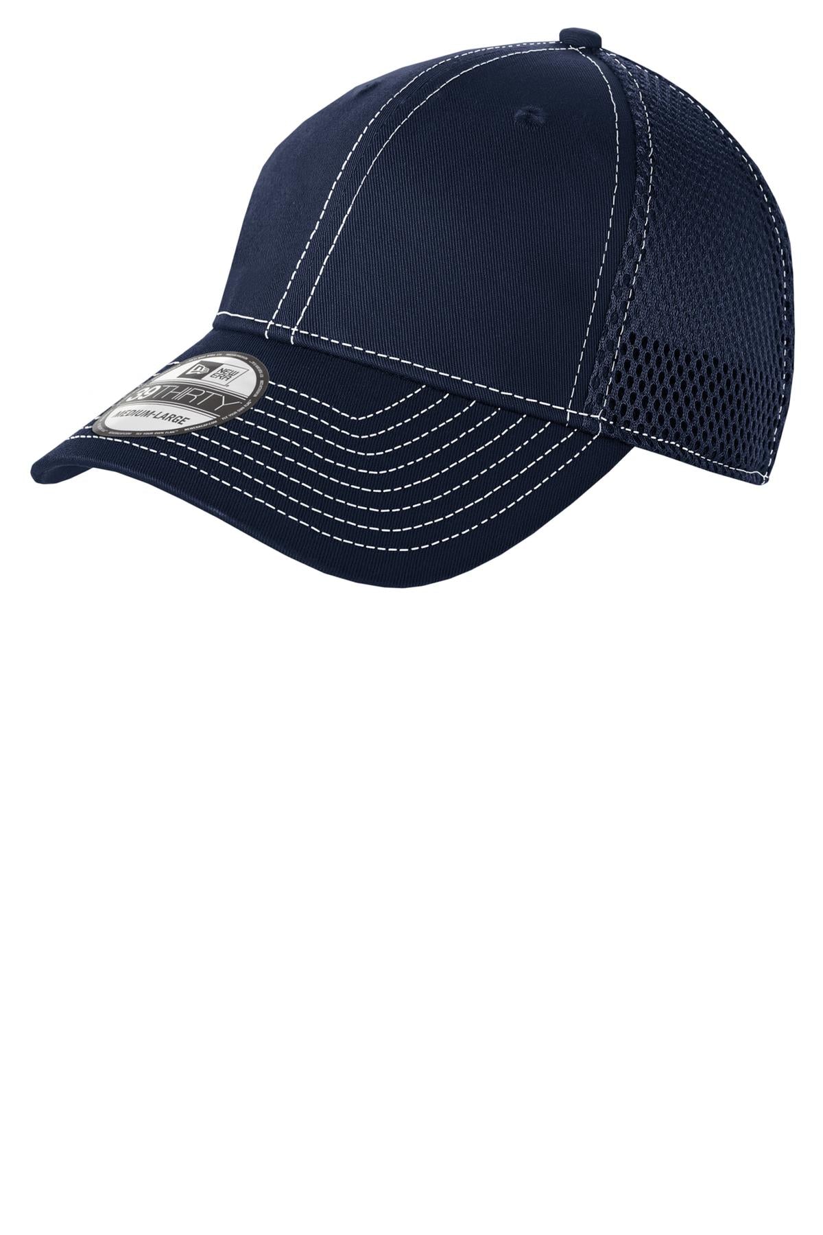 Custom Deep Navy/ White Stretch Mesh Contrast Stitch Cap NE1120, personalized by SanCanDo Swag in Argyle, TX