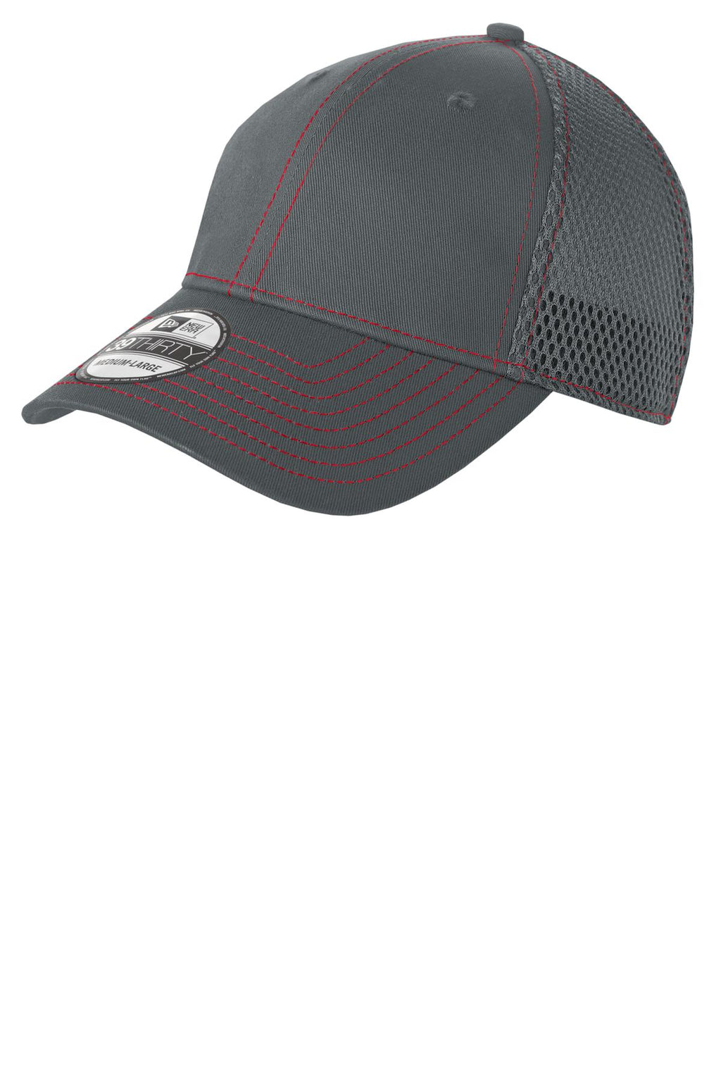 Custom Graphite/ Red Stretch Mesh Contrast Stitch Cap NE1120, personalized by SanCanDo Swag in Argyle, TX