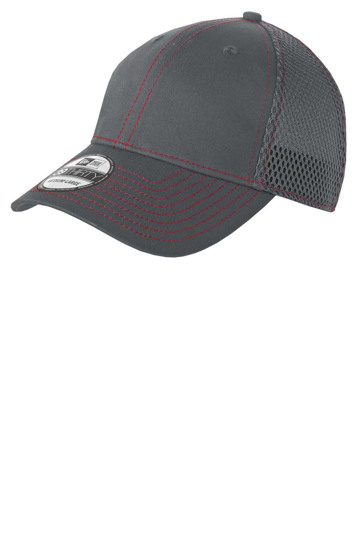 Custom Graphite/ Red Stretch Mesh Contrast Stitch Cap NE1120, personalized by SanCanDo Swag in Argyle, TX