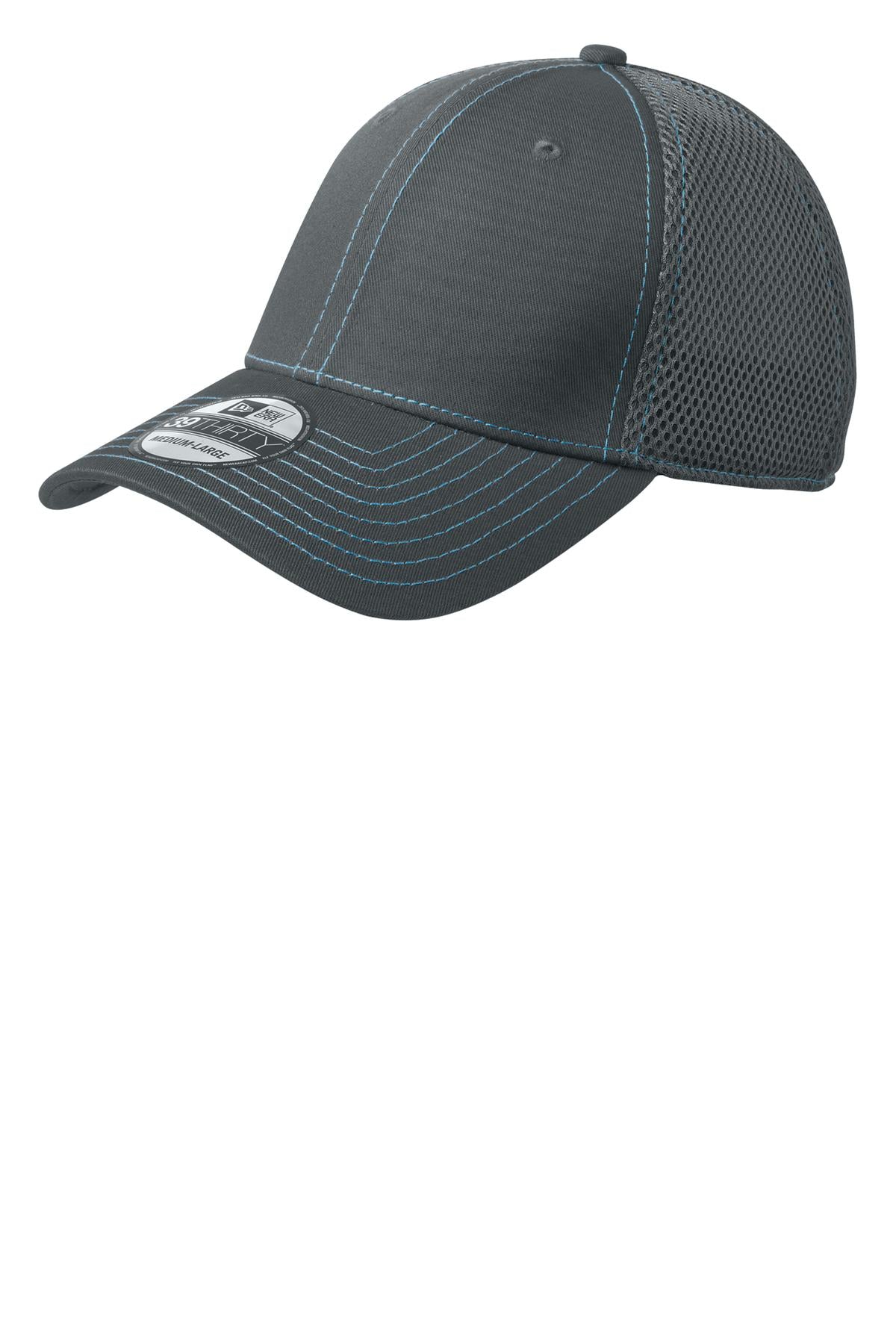 Custom Graphite/ Vice Blue Stretch Mesh Contrast Stitch Cap NE1120, personalized by SanCanDo Swag in Argyle, TX