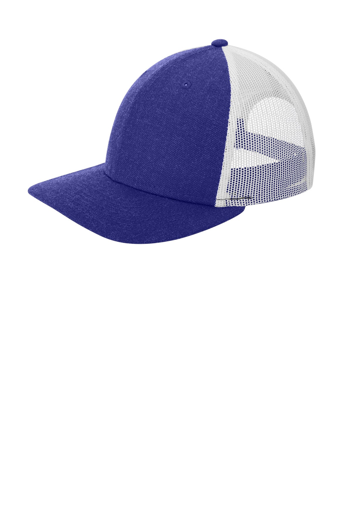 Custom Heather Royal/ White Snapback Low Profile Trucker Cap NE207, personalized by SanCanDo Swag in Argyle, TX