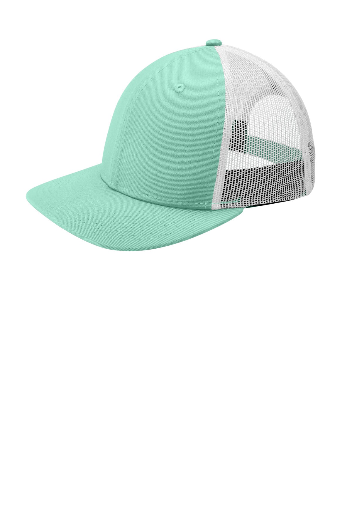 Custom Mint/ White Snapback Low Profile Trucker Cap NE207, personalized by SanCanDo Swag in Argyle, TX