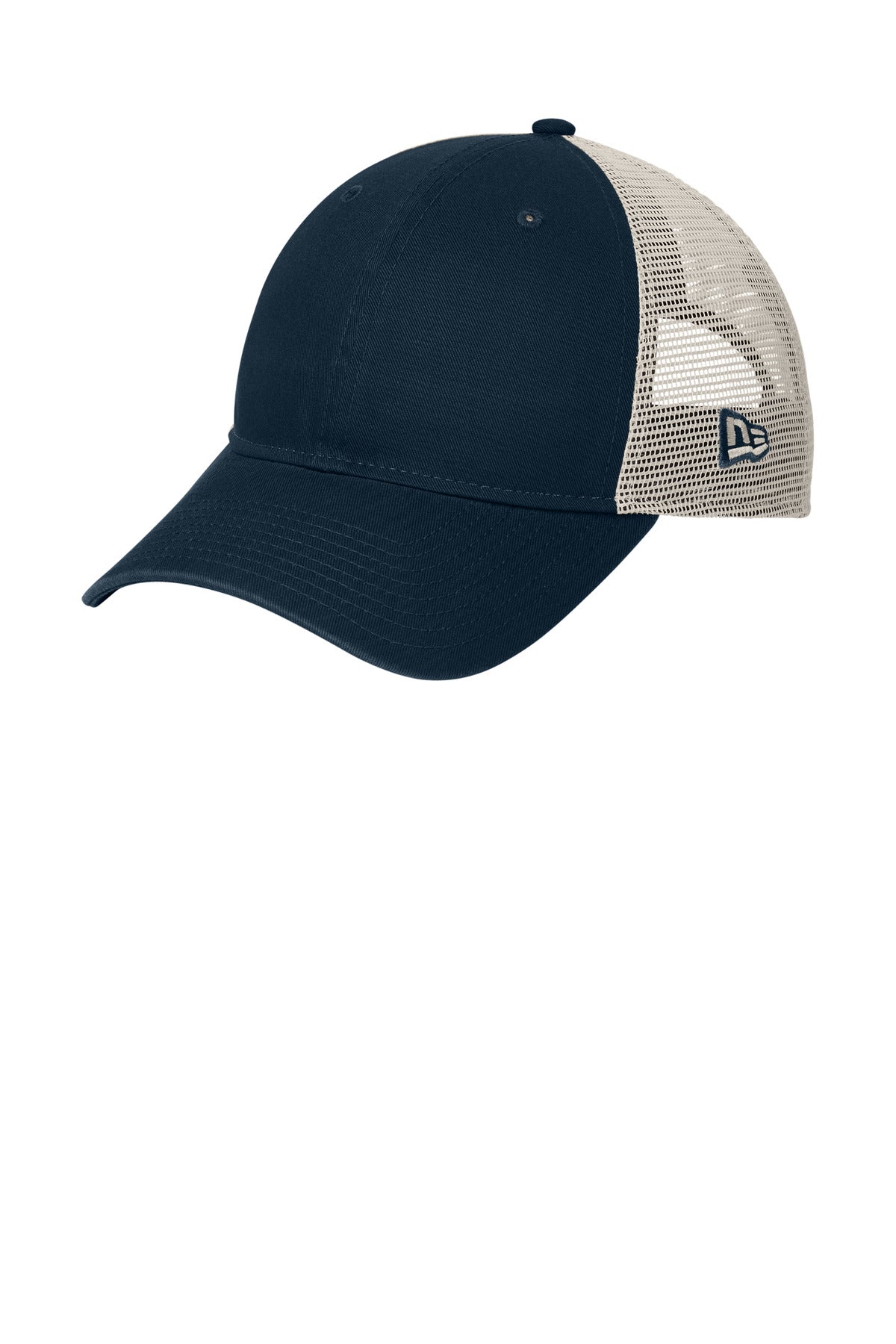 Custom Deep Navy/ Stone 9TWENTY Unstructured Mesh Snapback Cap NE215, personalized by SanCanDo Swag in Argyle, TX