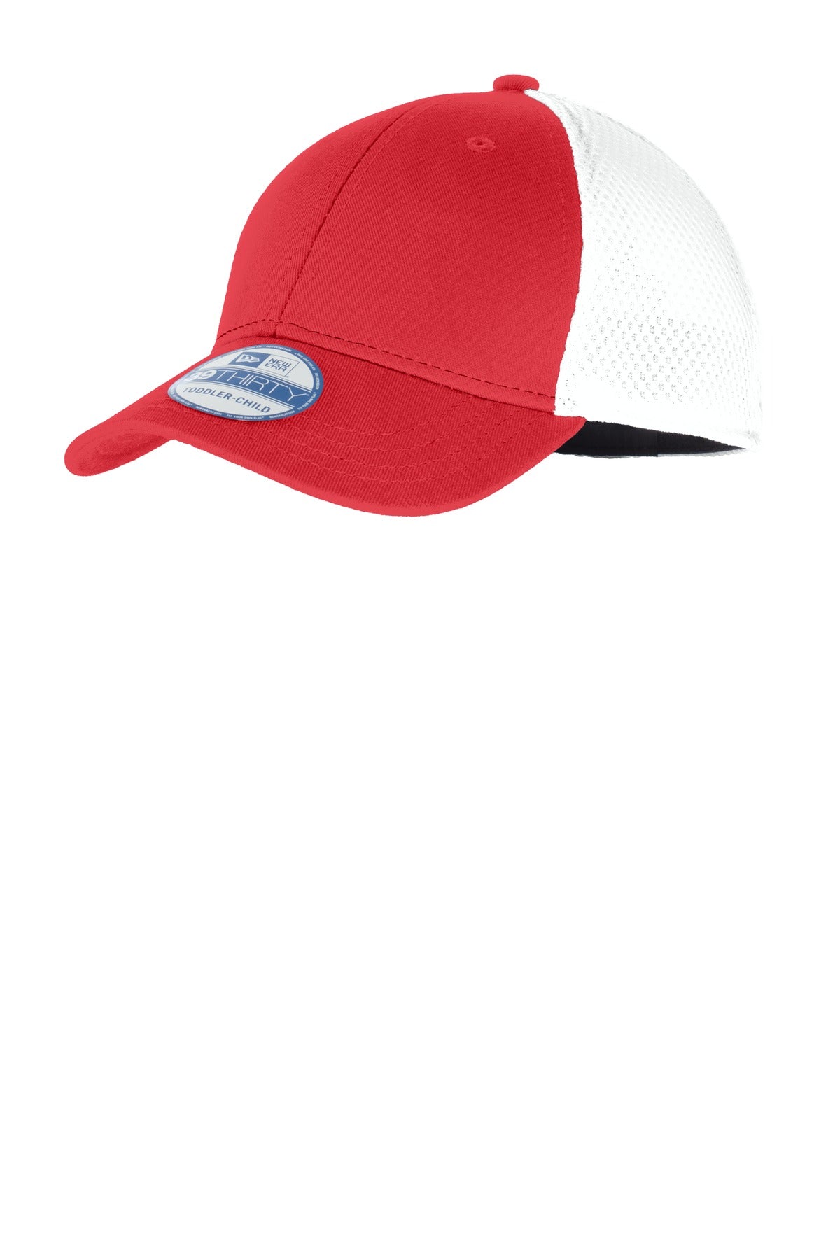 Custom Scarlet Red/ White Youth Stretch Mesh Cap NE302, personalized by SanCanDo Swag in Argyle, TX