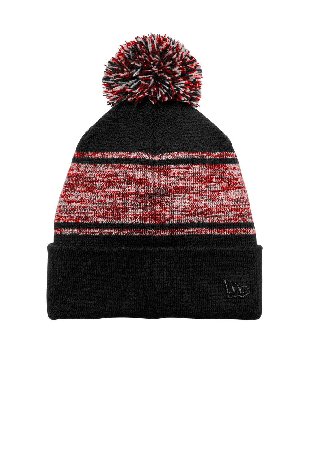Custom Black/ Scarlet Knit Chilled Pom Beanie NE909, personalized by SanCanDo Swag in Argyle, TX