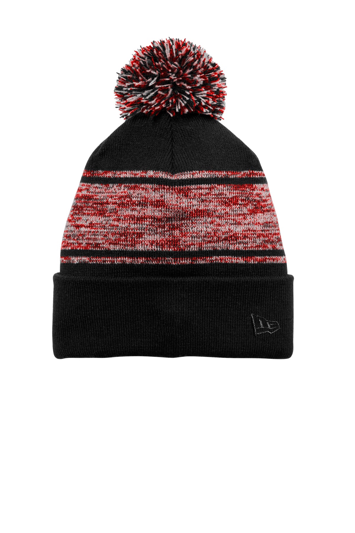 Custom Black/ Scarlet Knit Chilled Pom Beanie NE909, personalized by SanCanDo Swag in Argyle, TX