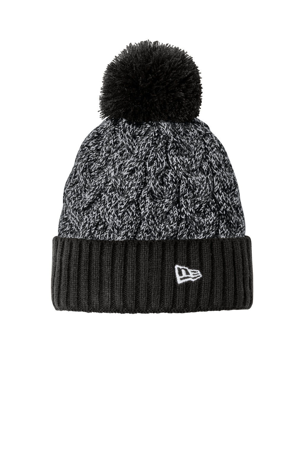 Custom Black/ Graphite/ White Marled Knit Pom Beanie NE910, personalized by SanCanDo Swag in Argyle, TX