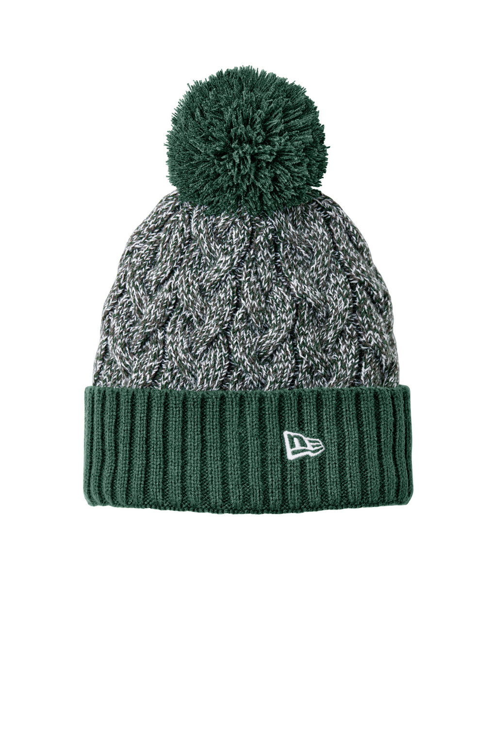 Custom Dark Green/ Graphite/ White Marled Knit Pom Beanie NE910, personalized by SanCanDo Swag in Argyle, TX