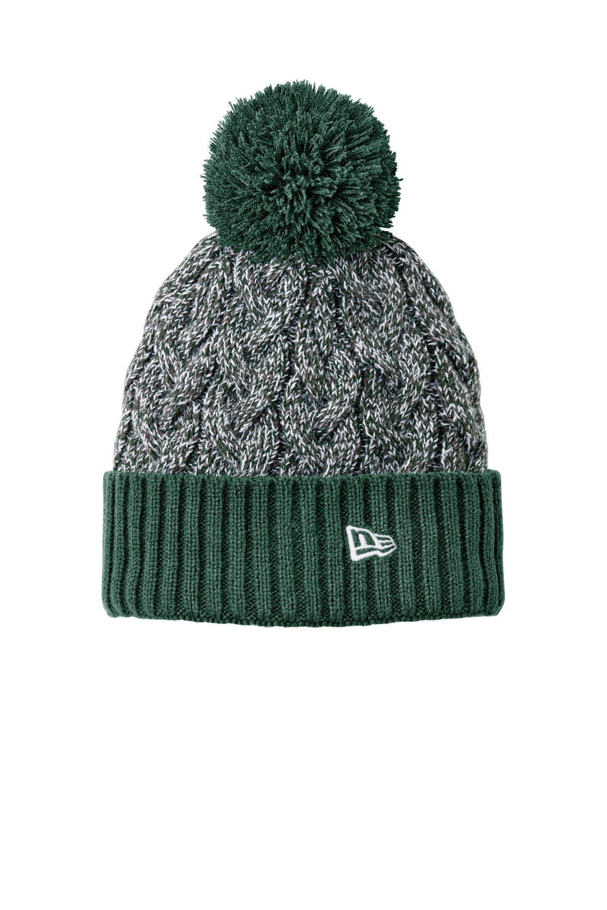 Custom Dark Green/ Graphite/ White Marled Knit Pom Beanie NE910, personalized by SanCanDo Swag in Argyle, TX
