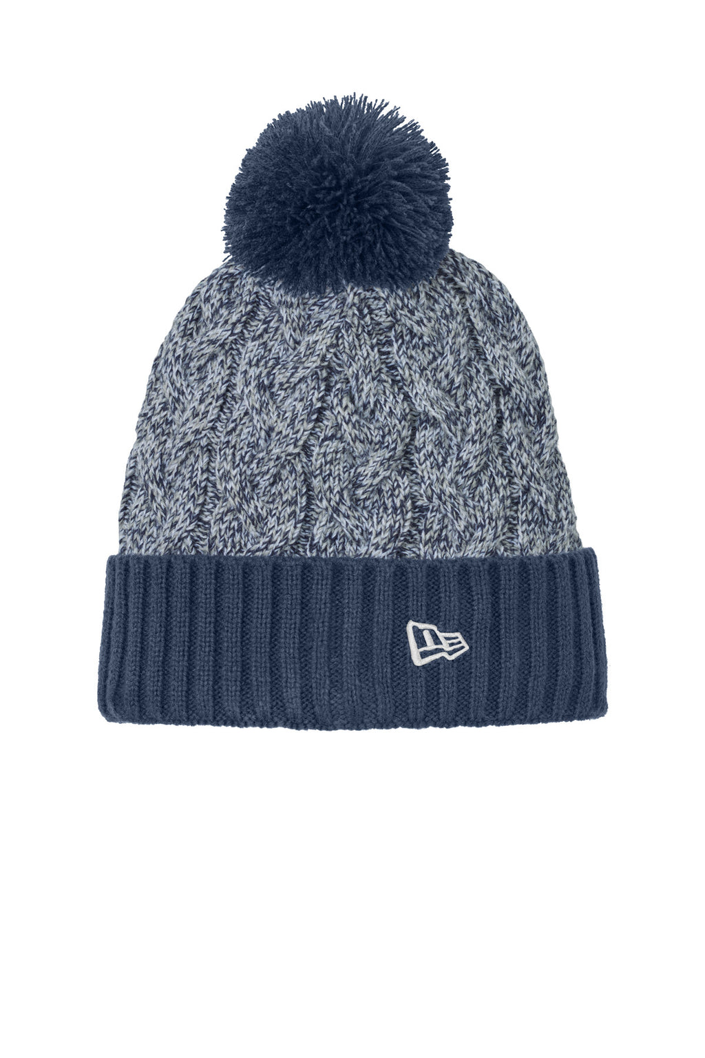 Custom Deep Navy/ Grey/ White Marled Knit Pom Beanie NE910, personalized by SanCanDo Swag in Argyle, TX