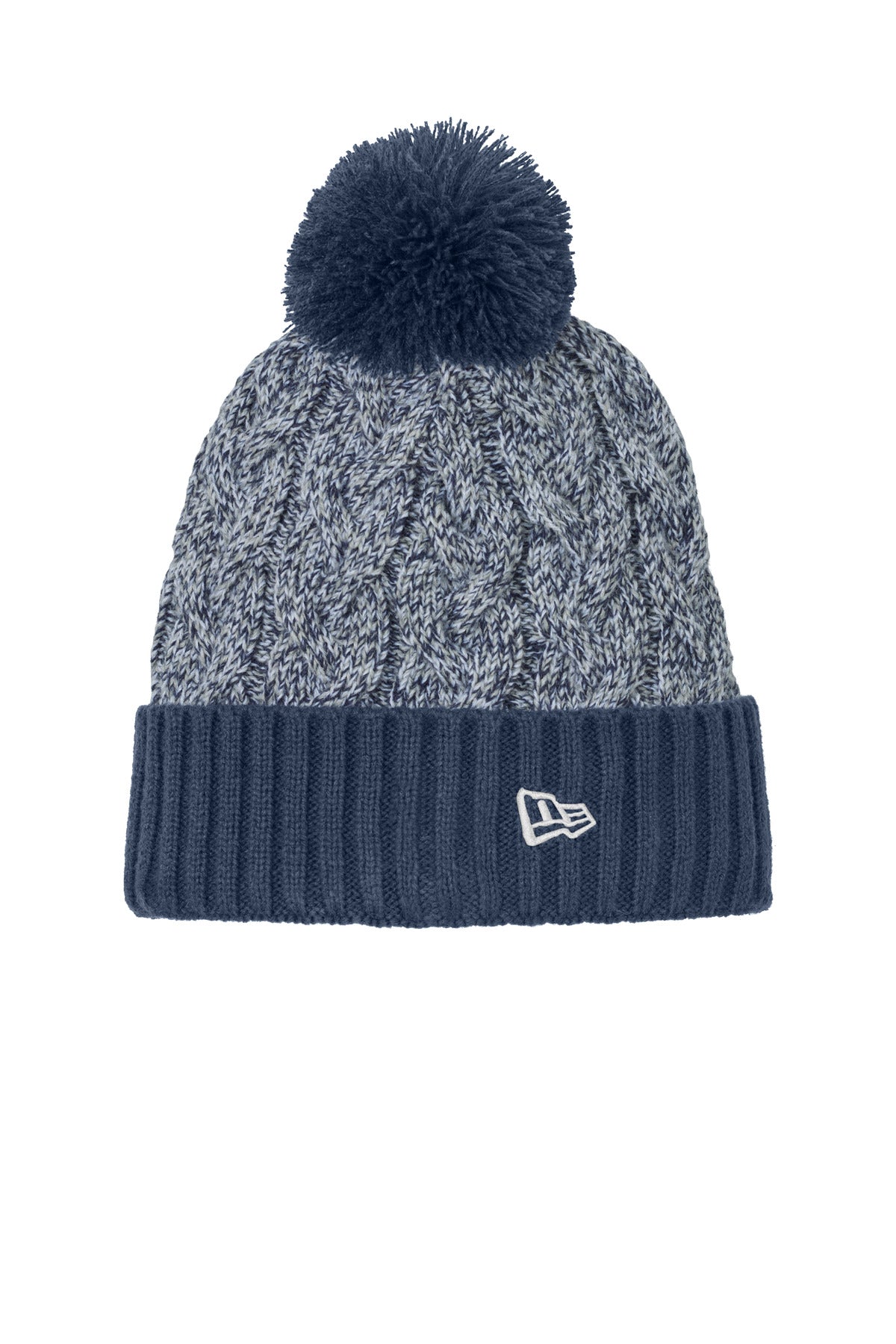 Custom Deep Navy/ Grey/ White Marled Knit Pom Beanie NE910, personalized by SanCanDo Swag in Argyle, TX