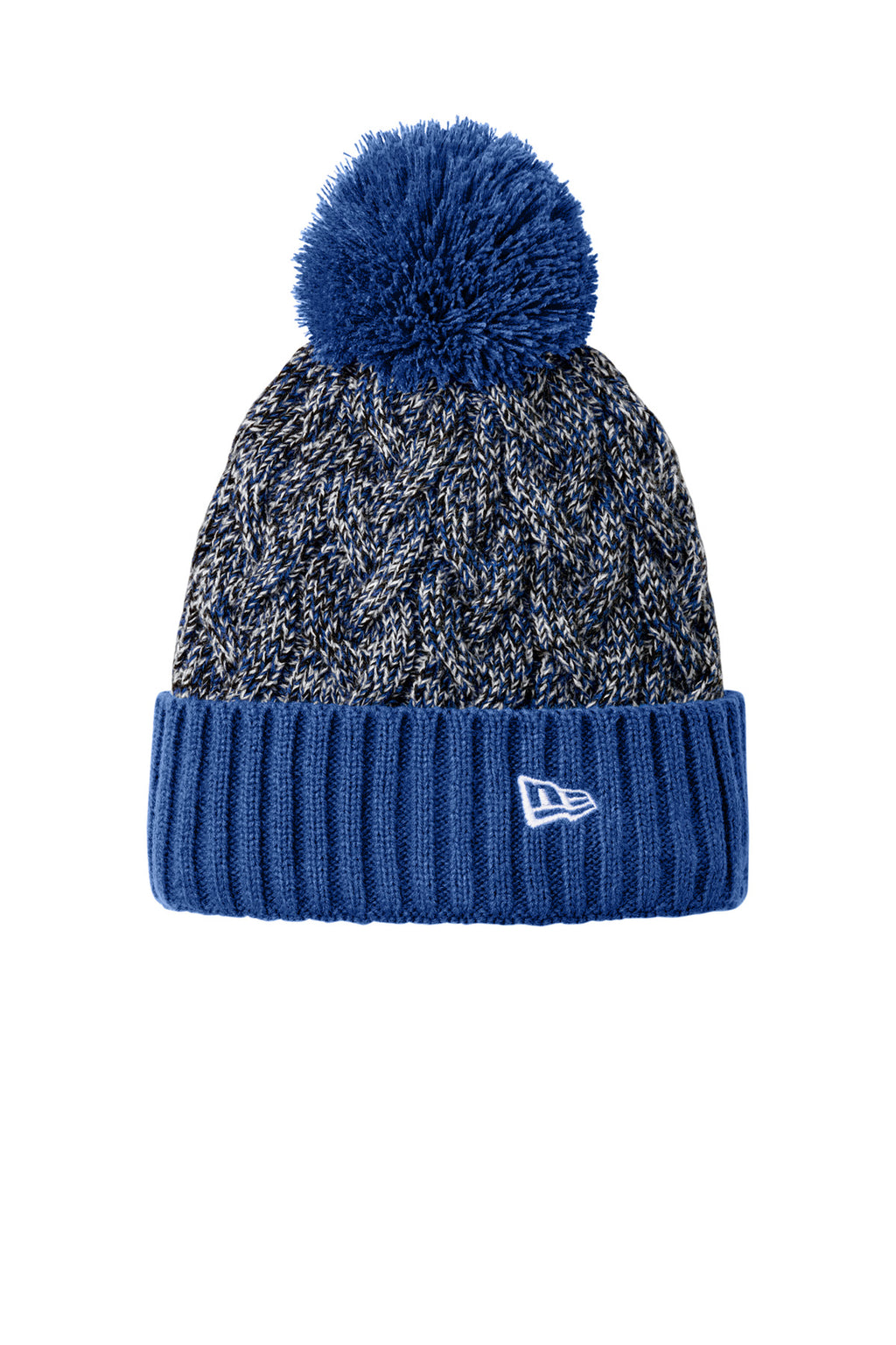Custom Royal/ Black/ White Marled Knit Pom Beanie NE910, personalized by SanCanDo Swag in Argyle, TX