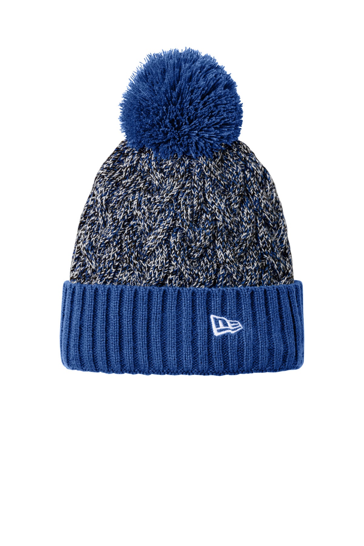 Custom Royal/ Black/ White Marled Knit Pom Beanie NE910, personalized by SanCanDo Swag in Argyle, TX