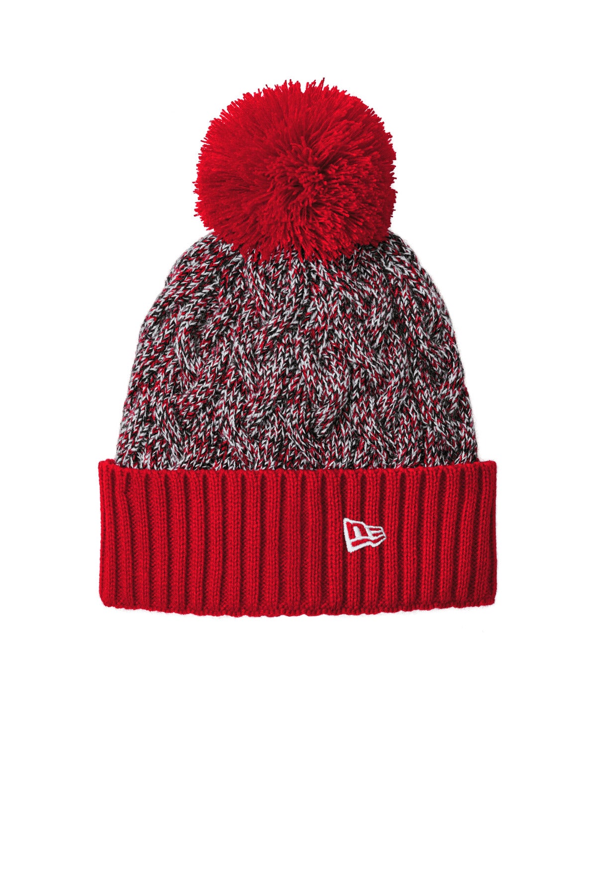 Custom Scarlet/ Black/ White Marled Knit Pom Beanie NE910, personalized by SanCanDo Swag in Argyle, TX