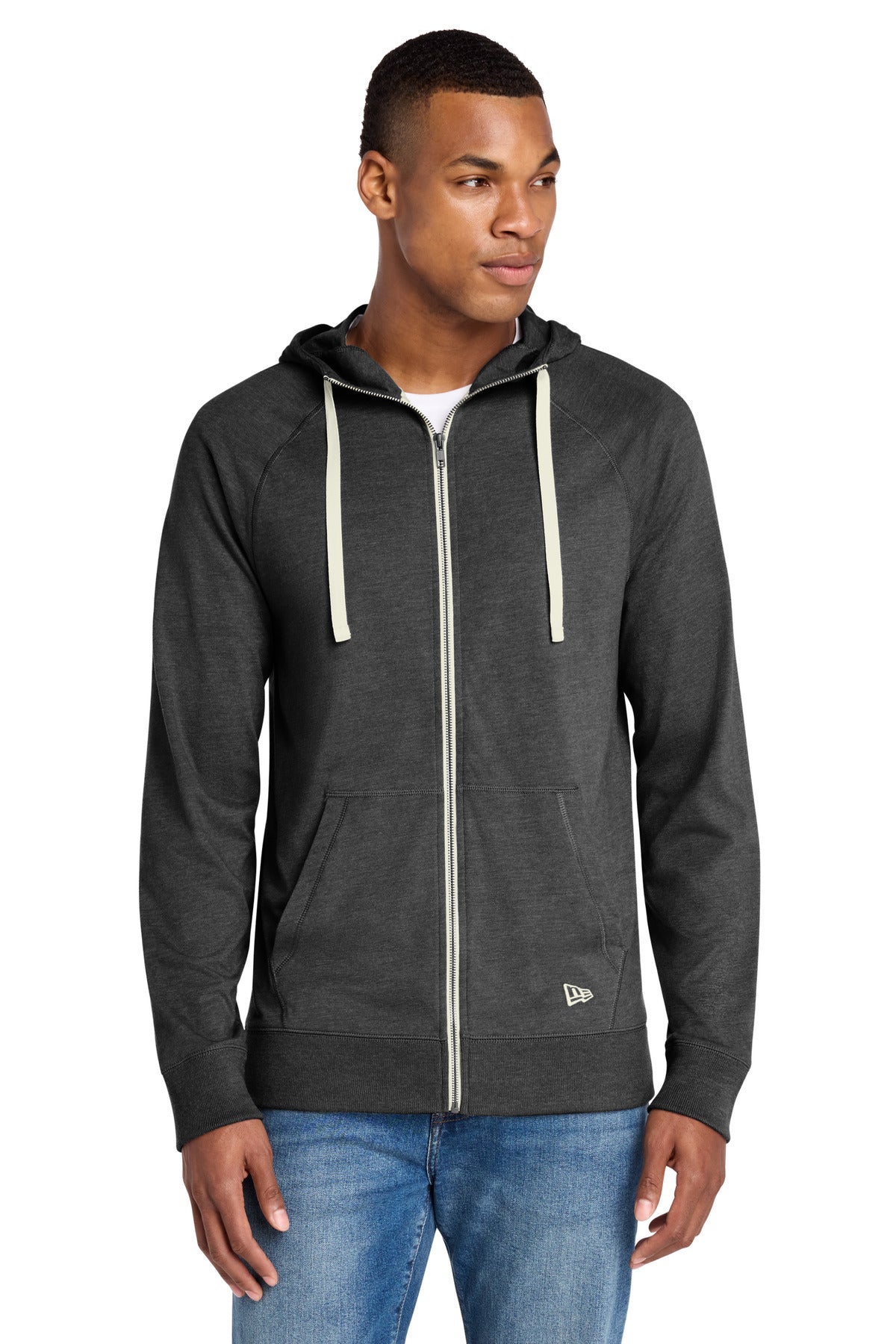 Custom Black Heather Sueded Cotton Blend Full-Zip Hoodie NEA122, personalized by SanCanDo Swag in Argyle, TX