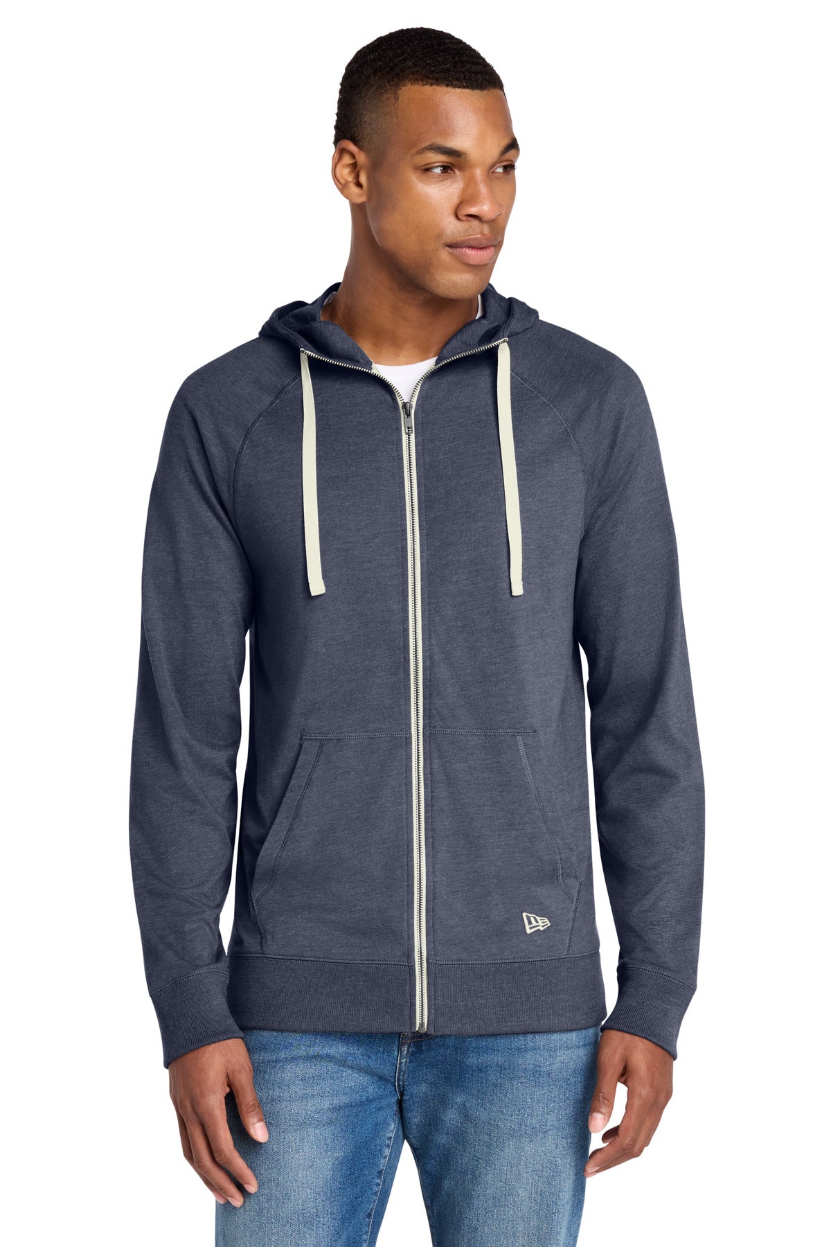 Custom True Navy Heather Sueded Cotton Blend Full-Zip Hoodie NEA122, personalized by SanCanDo Swag in Argyle, TX