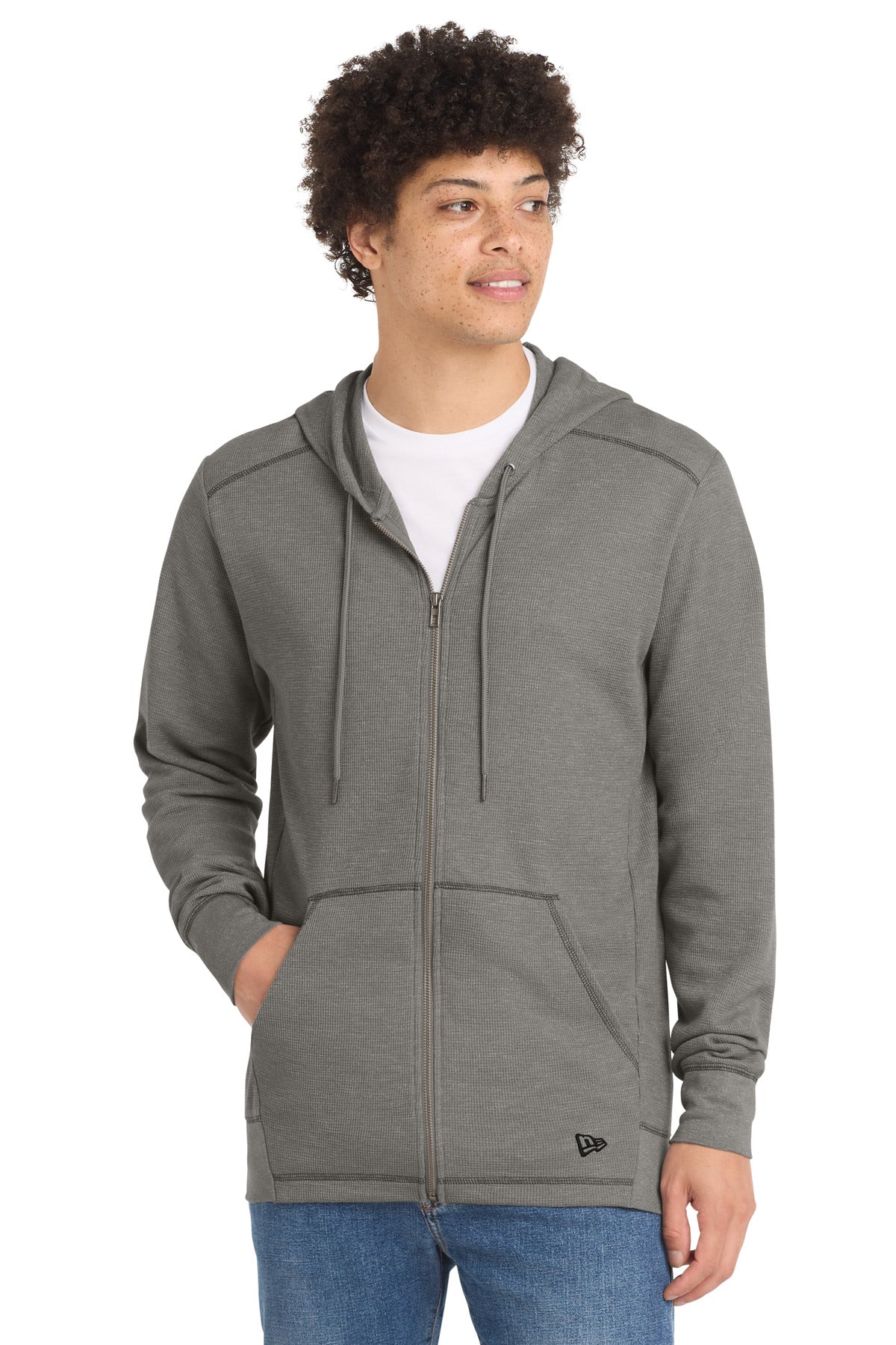 Custom Shadow Grey Heather Thermal Full-Zip Hoodie NEA141, personalized by SanCanDo Swag in Argyle, TX