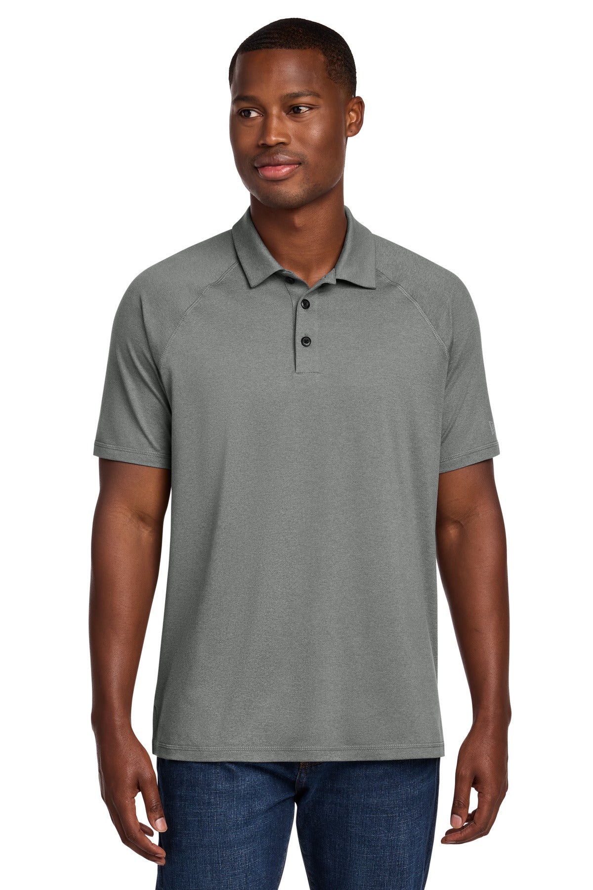 Custom Shadow Grey Heather Power Polo NEA225, personalized by SanCanDo Swag in Argyle, TX
