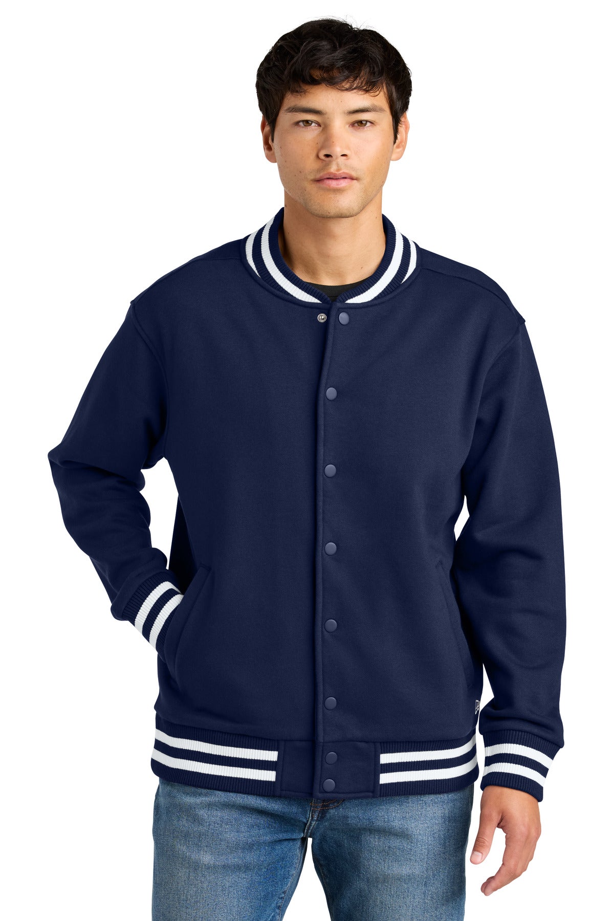 Custom True Navy Varsity Heavyweight Fleece Jacket NEA560, personalized by SanCanDo Swag in Argyle, TX