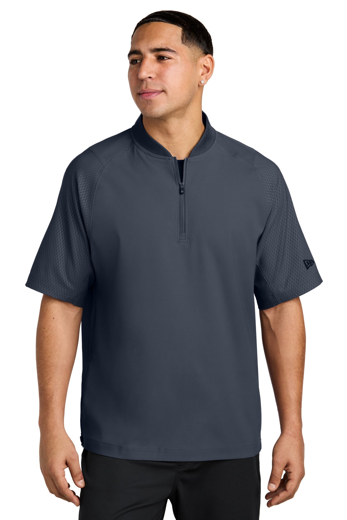 Custom True Navy Cage Short Sleeve 1/4-Zip Jacket NEA600, personalized by SanCanDo Swag in Argyle, TX