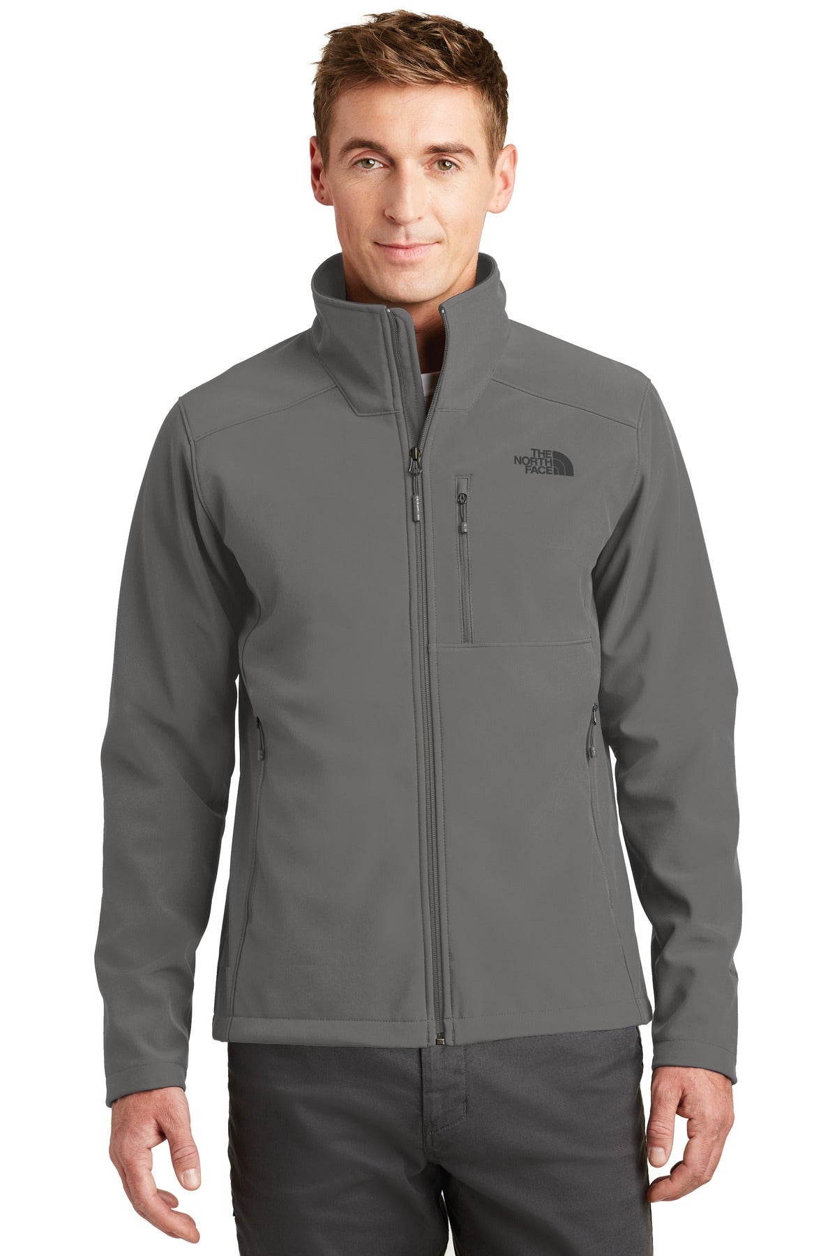 Custom Asphalt Grey Apex Barrier Soft Shell Jacket NF0A3LGT, personalized by SanCanDo Swag in Argyle, TX