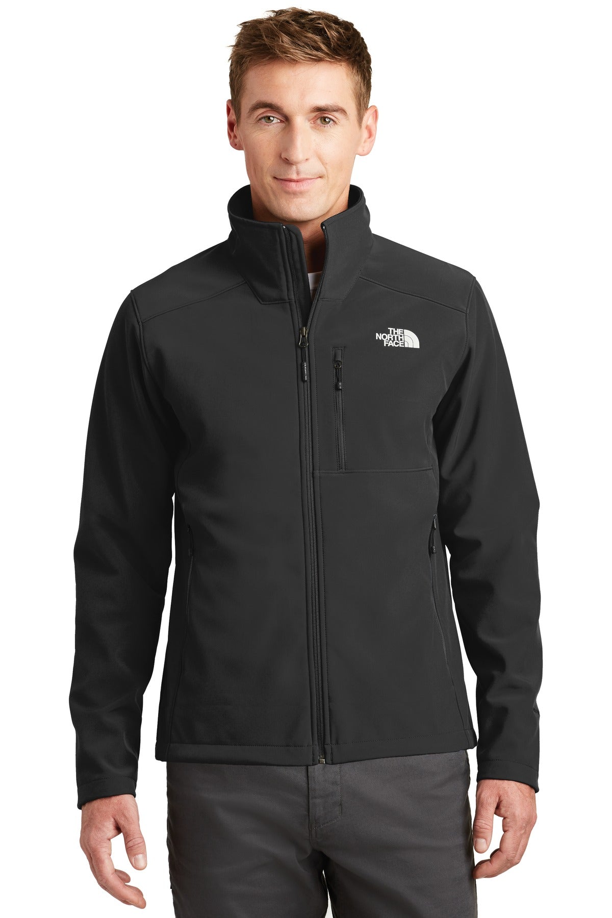Custom TNF Black Apex Barrier Soft Shell Jacket NF0A3LGT, personalized by SanCanDo Swag in Argyle, TX