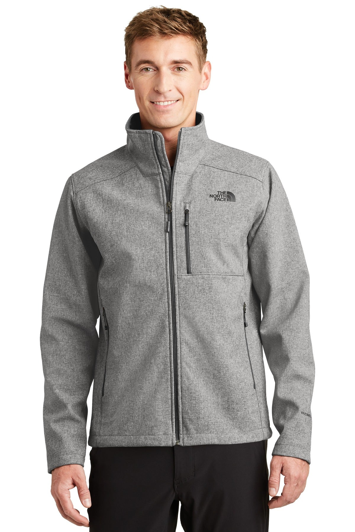 Custom TNF Medium Grey Heather Apex Barrier Soft Shell Jacket NF0A3LGT, personalized by SanCanDo Swag in Argyle, TX