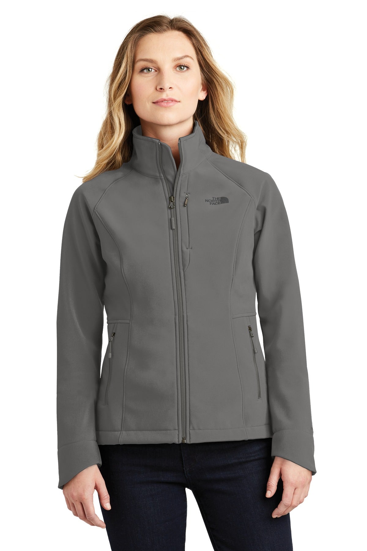 Custom Asphalt Grey Women's Apex Barrier Soft Shell Jacket NF0A3LGU, personalized by SanCanDo Swag in Argyle, TX