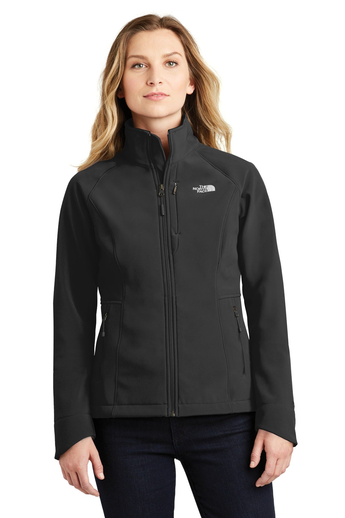 Custom TNF Black Women's Apex Barrier Soft Shell Jacket NF0A3LGU, personalized by SanCanDo Swag in Argyle, TX