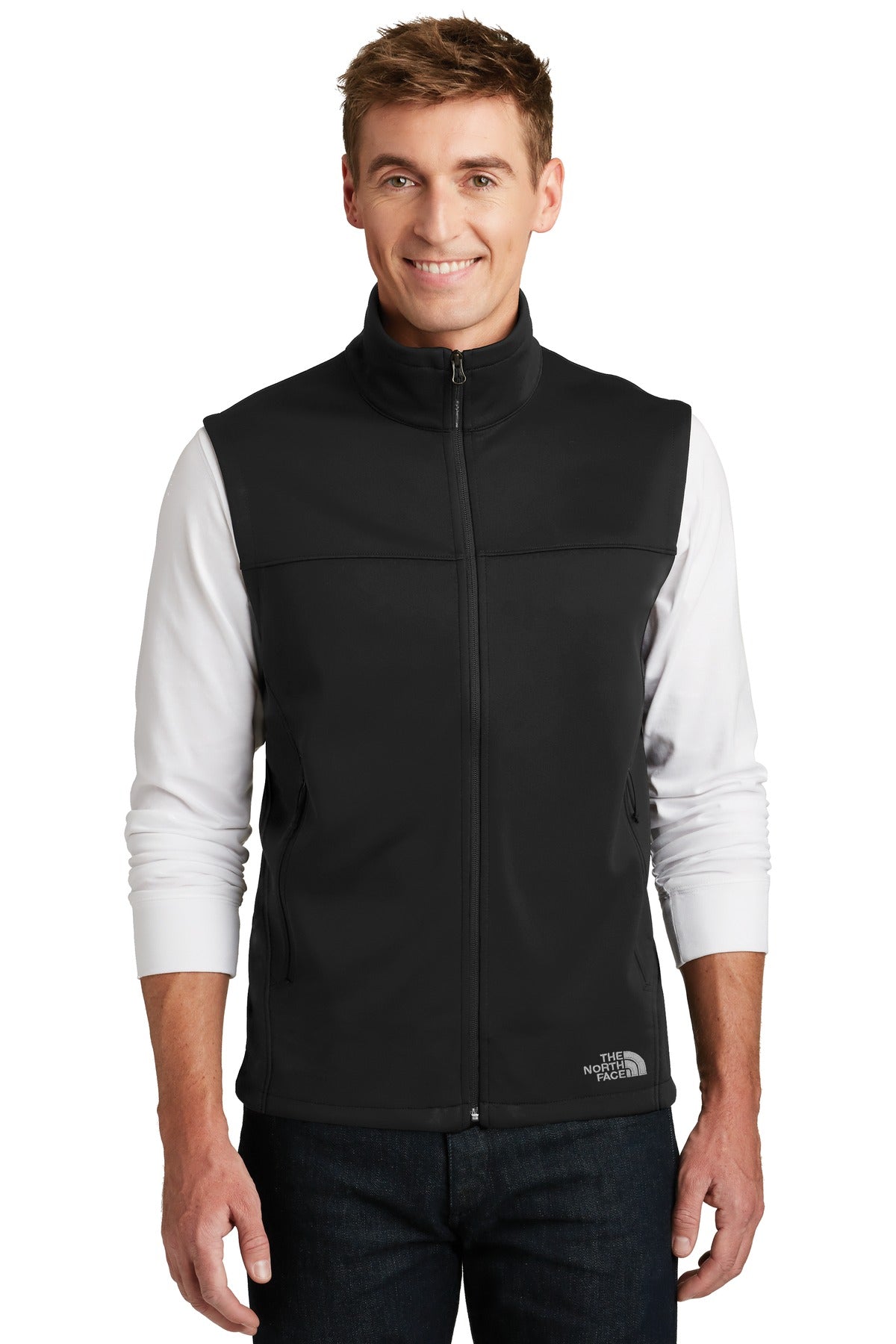 Custom TNF Black Ridgewall Soft Shell Vest NF0A3LGZ, personalized by SanCanDo Swag in Argyle, TX