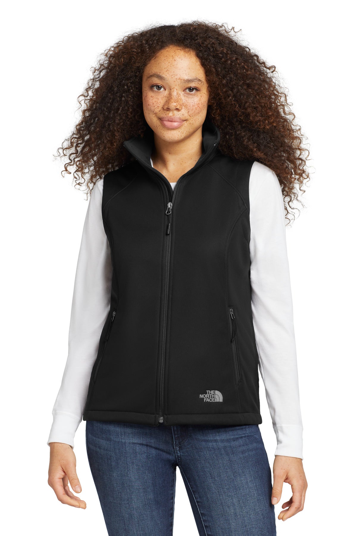 Custom TNF Black Women's Ridgewall Soft Shell Vest NF0A3LH1, personalized by SanCanDo Swag in Argyle, TX