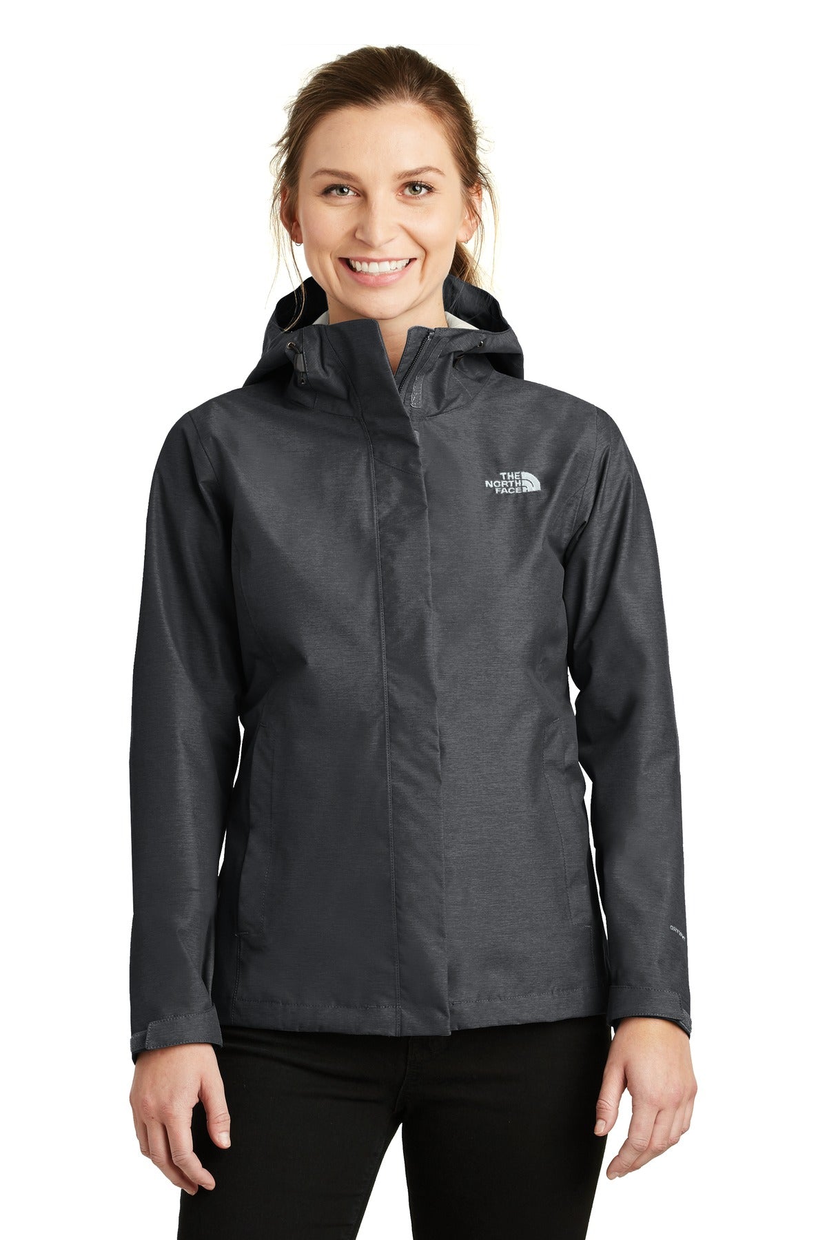 Custom TNF Dark Grey Heather Women's DryVent Rain Jacket NF0A3LH5, personalized by SanCanDo Swag in Argyle, TX