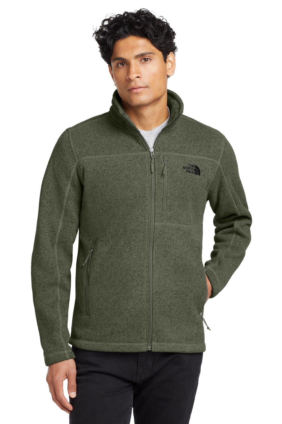 Custom New Taupe Green Heather Sweater Fleece Jacket NF0A3LH7, personalized by SanCanDo Swag in Argyle, TX