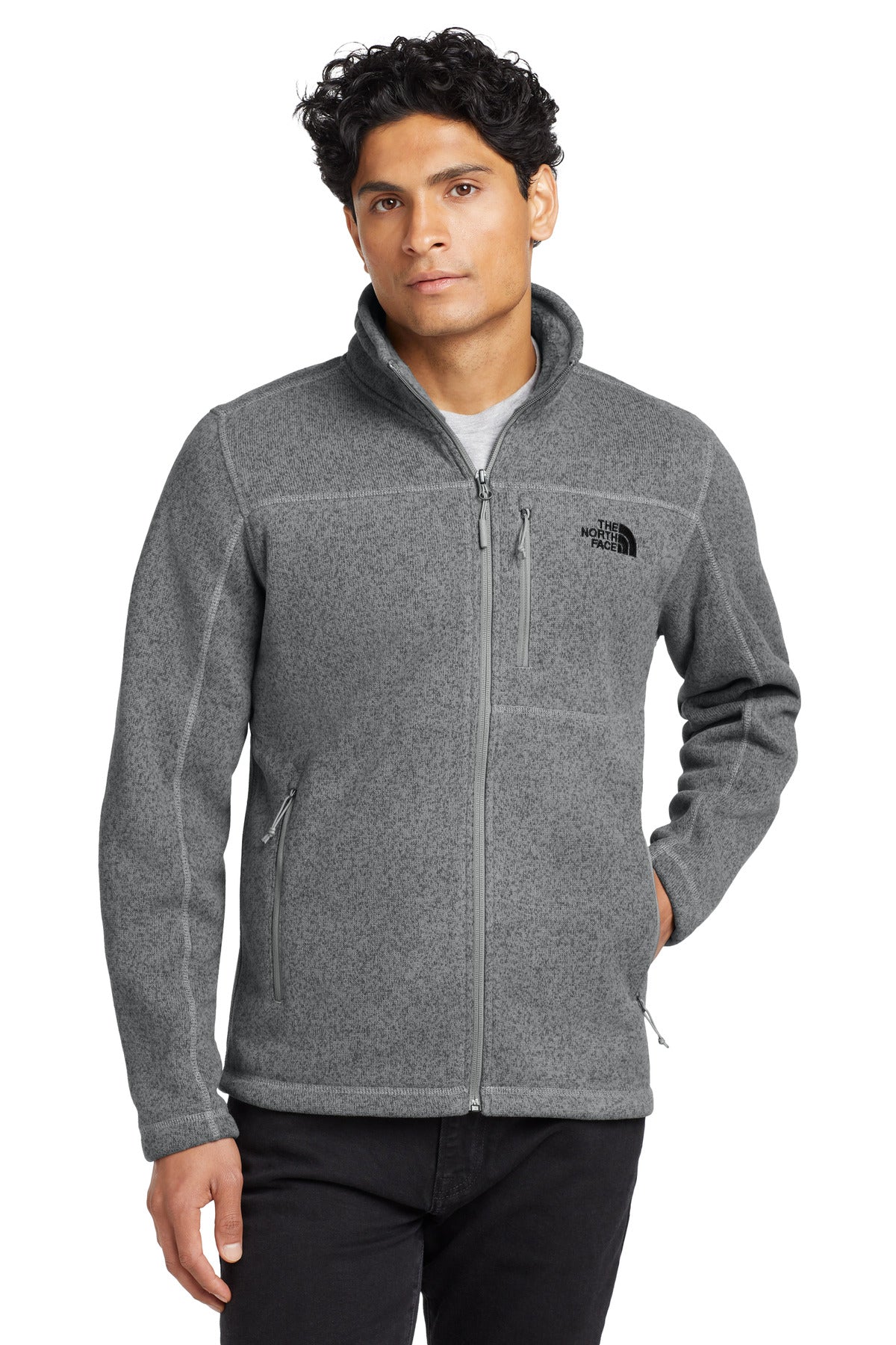 Custom TNF Medium Grey Heather Sweater Fleece Jacket NF0A3LH7, personalized by SanCanDo Swag in Argyle, TX