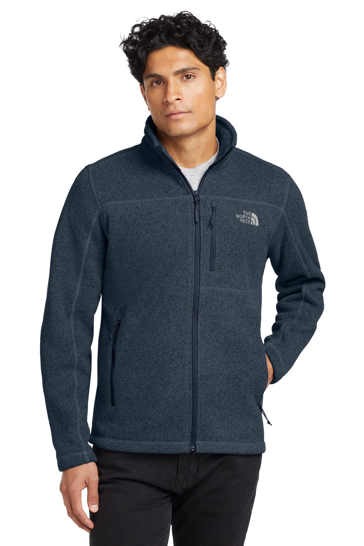 Custom Urban Navy Heather Sweater Fleece Jacket NF0A3LH7, personalized by SanCanDo Swag in Argyle, TX