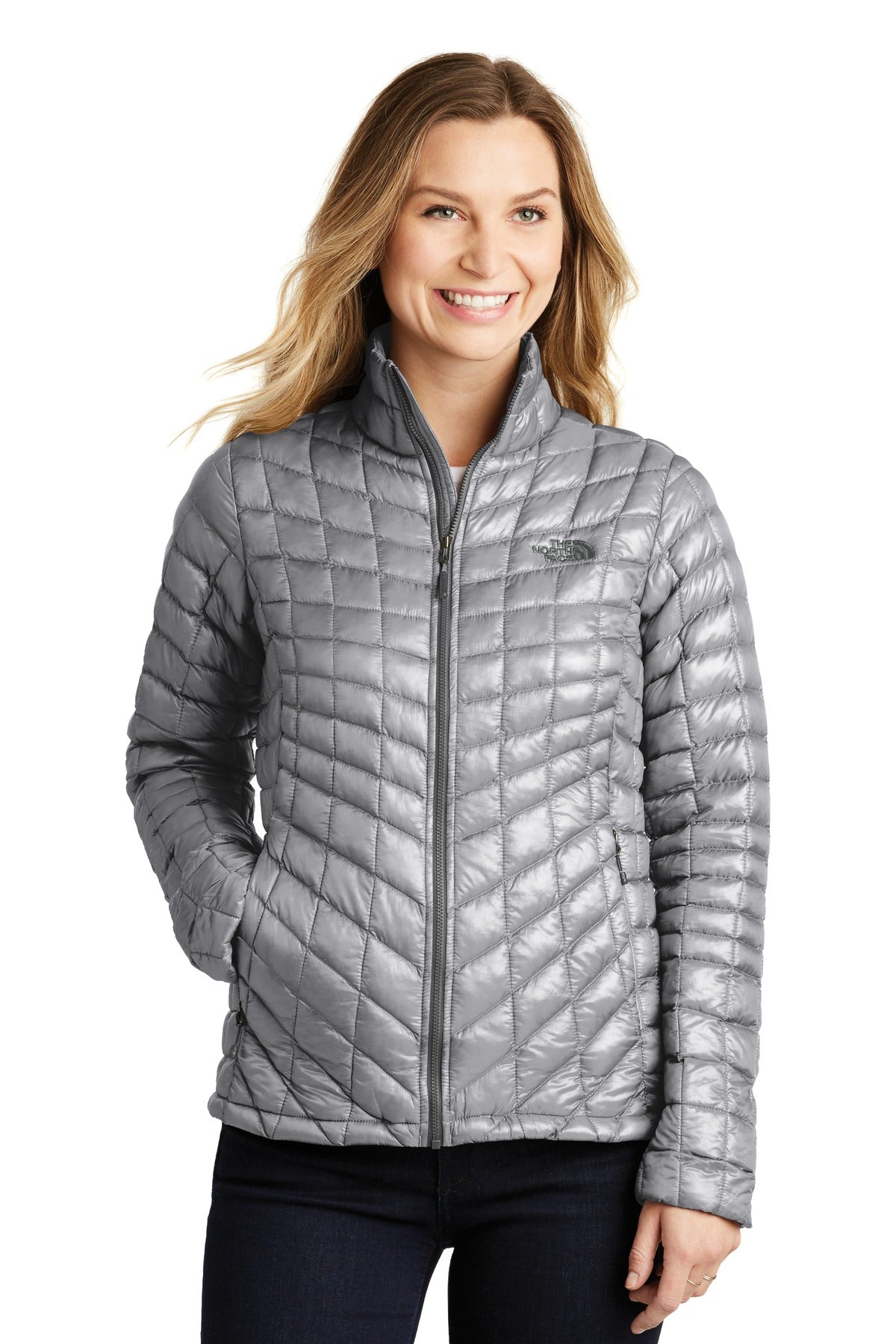 Custom Mid Grey Women's ThermoBall Trekker Jacket NF0A3LHK, personalized by SanCanDo Swag in Argyle, TX