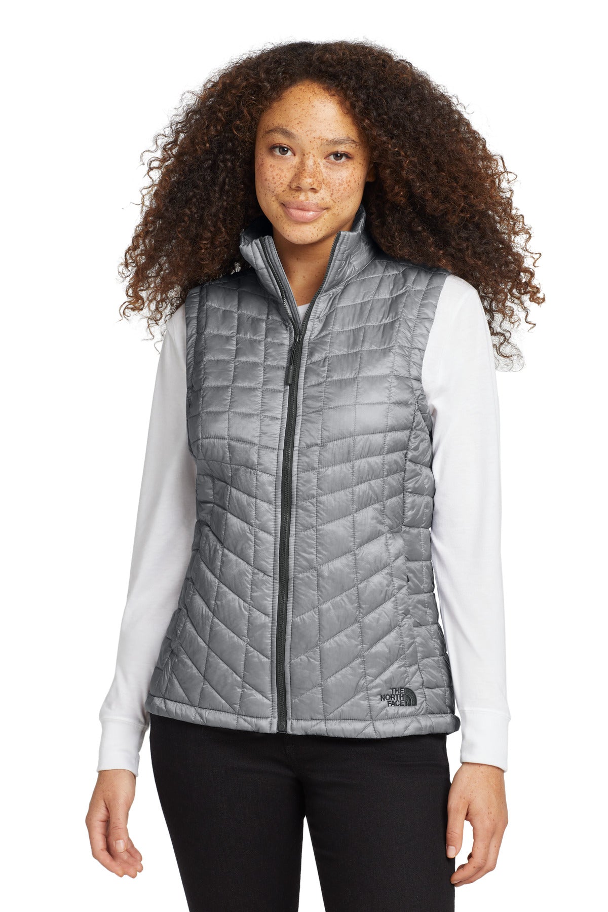 Custom Mid Grey Women's ThermoBall Trekker Vest NF0A3LHL, personalized by SanCanDo Swag in Argyle, TX