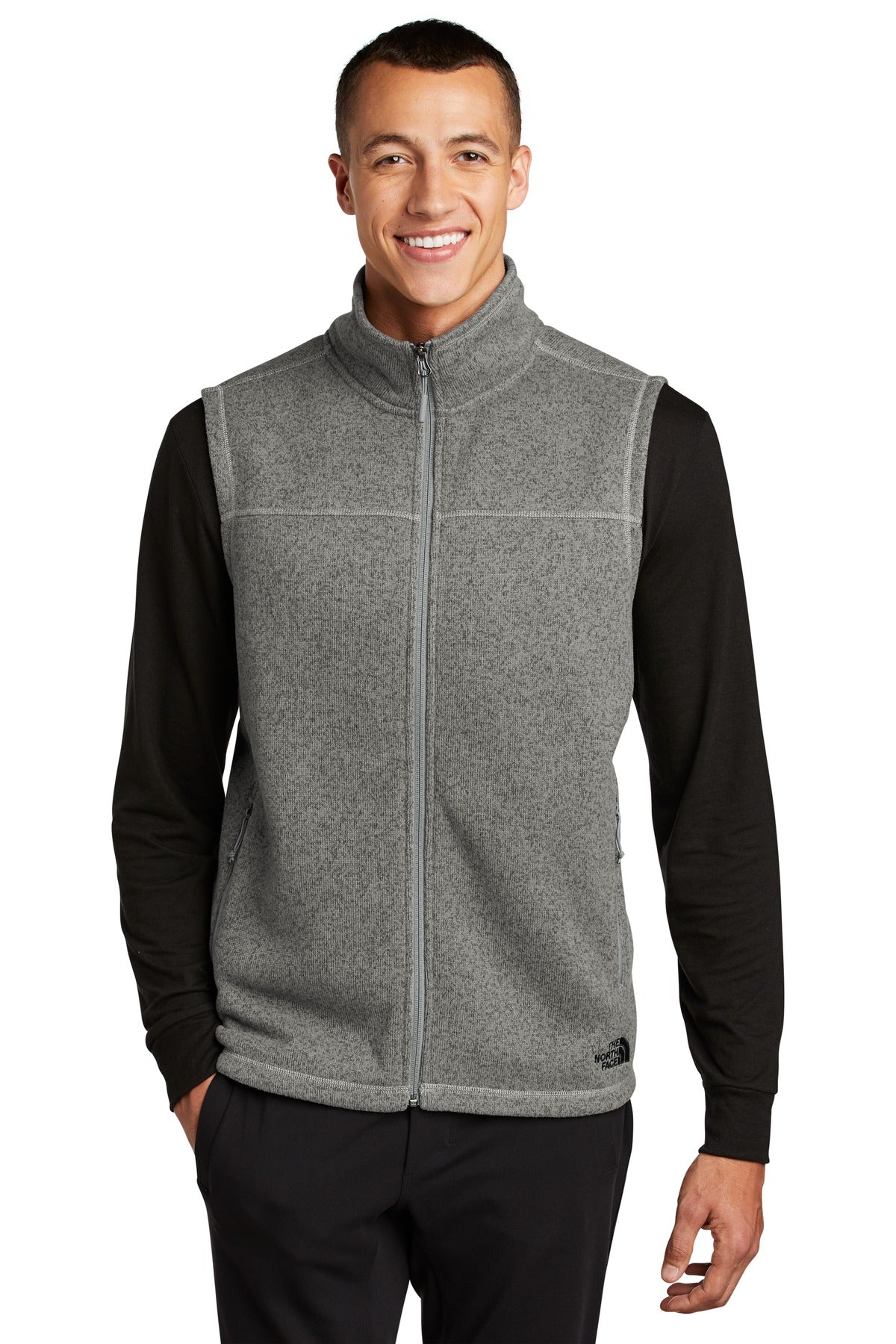 Custom TNF Medium Grey Heather Sweater Fleece Vest NF0A47FA, personalized by SanCanDo Swag in Argyle, TX