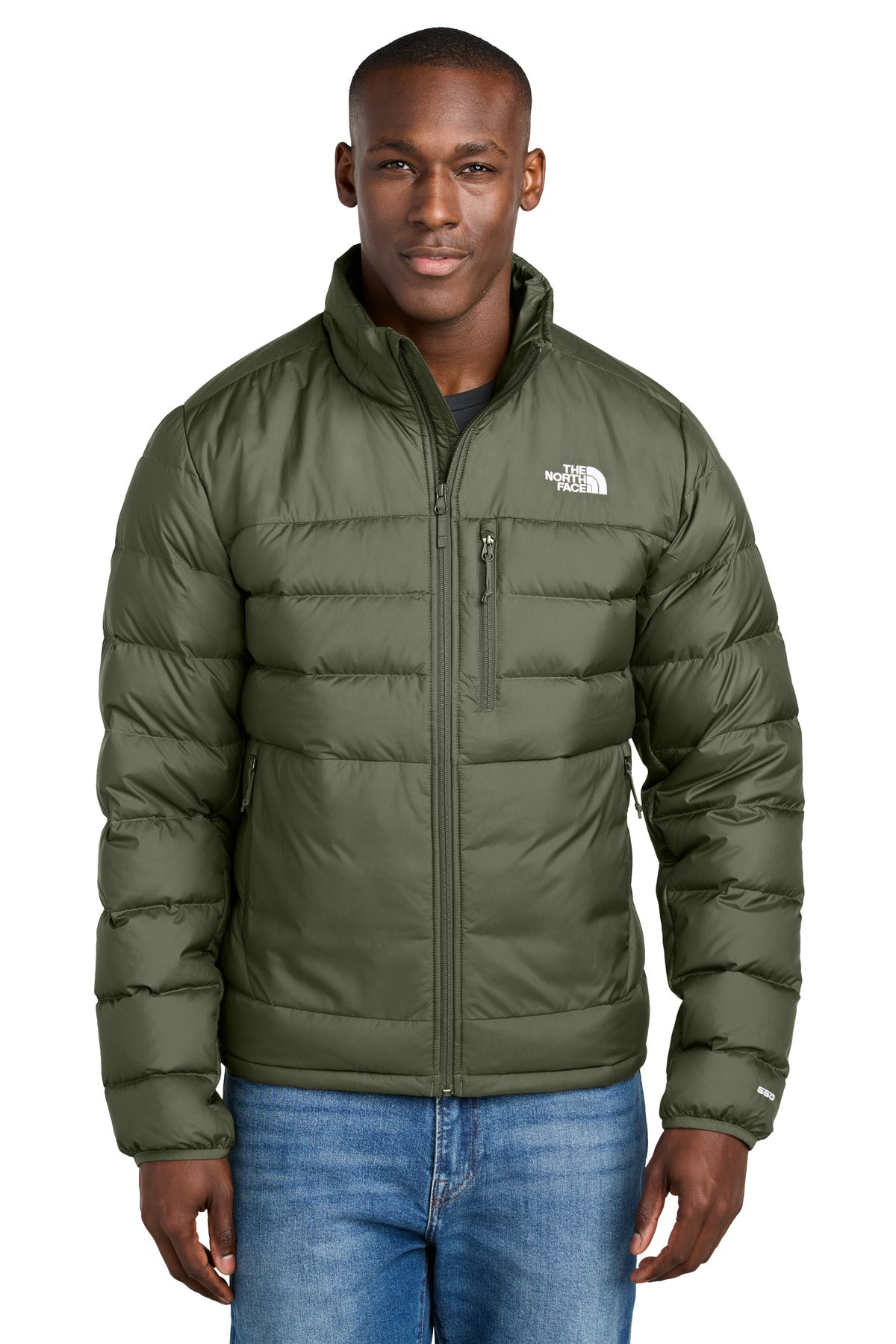 Custom New Taupe Green Down Hybrid Jacket NF0A7V4F, personalized by SanCanDo Swag in Argyle, TX