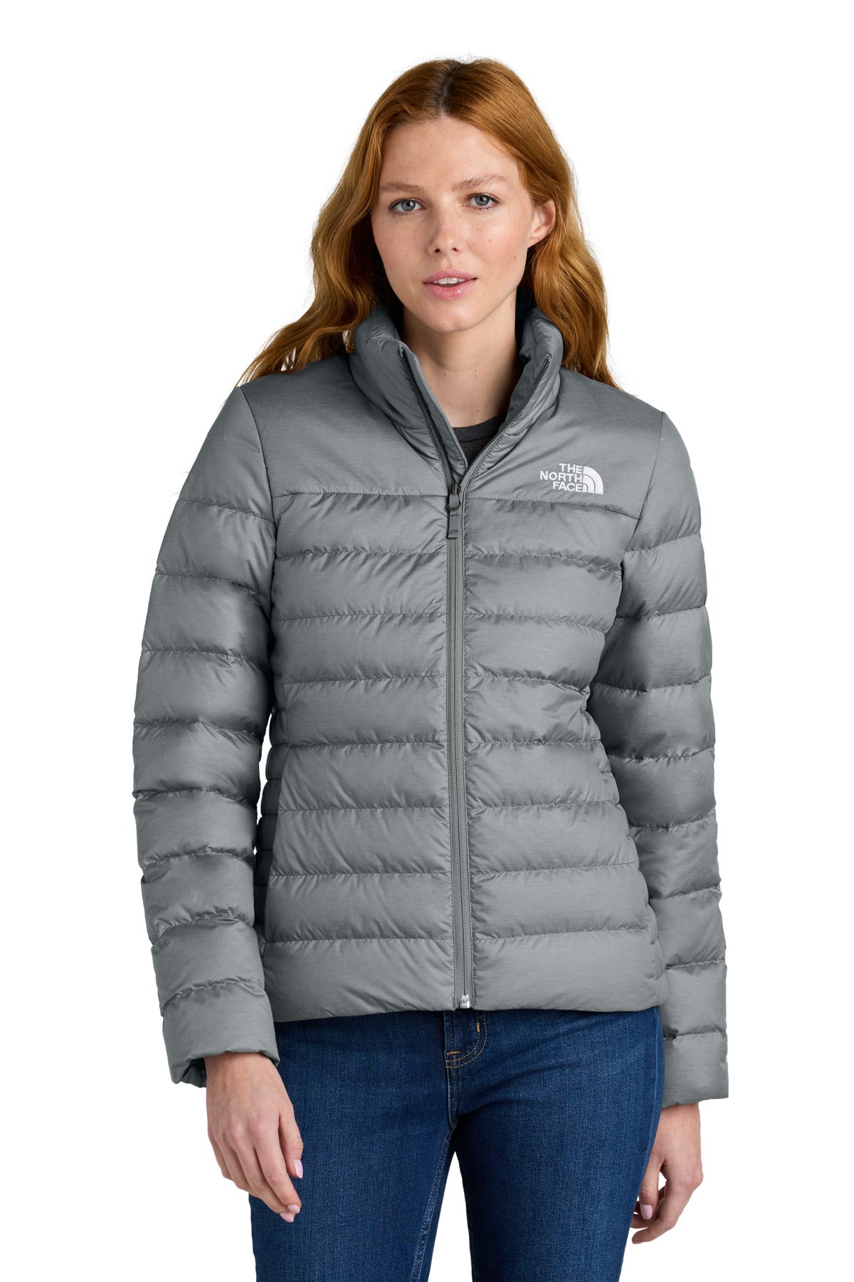 Custom TNF Medium Grey Heather Women's Down Hybrid Jacket NF0A7V4G, personalized by SanCanDo Swag in Argyle, TX