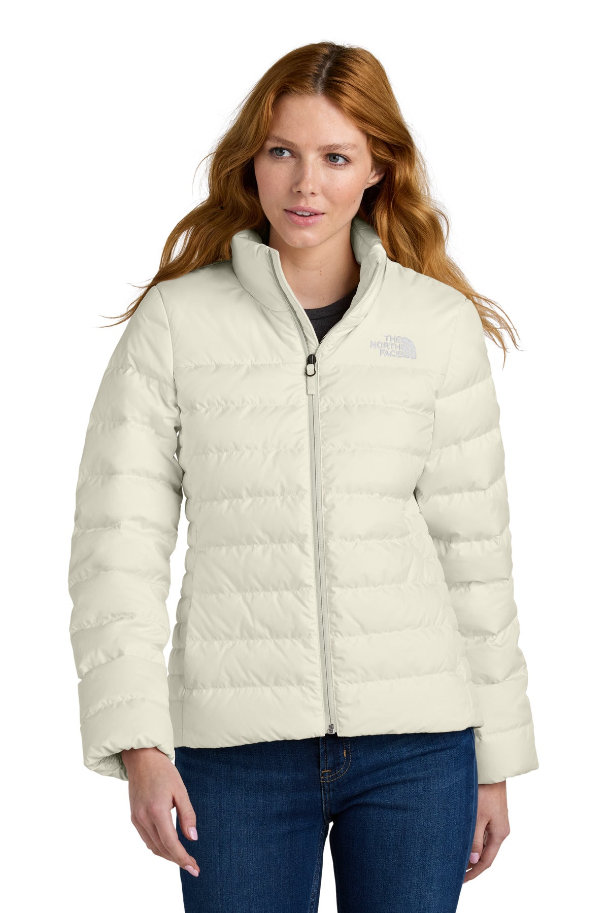 Custom Vintage White Women's Down Hybrid Jacket NF0A7V4G, personalized by SanCanDo Swag in Argyle, TX