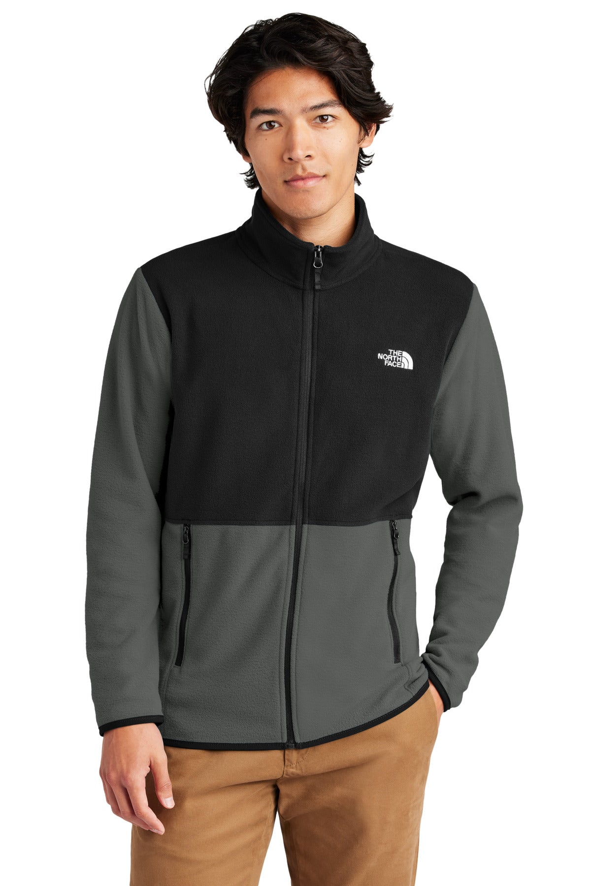 Custom Asphalt Grey/ TNF Black Glacier Full-Zip Fleece Jacket NF0A7V4J, personalized by SanCanDo Swag in Argyle, TX