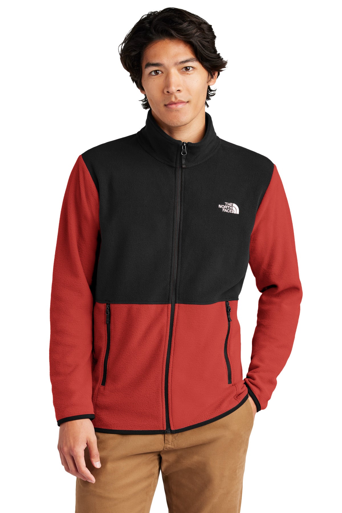 Custom Rage Red / TNF Black Glacier Full-Zip Fleece Jacket NF0A7V4J, personalized by SanCanDo Swag in Argyle, TX